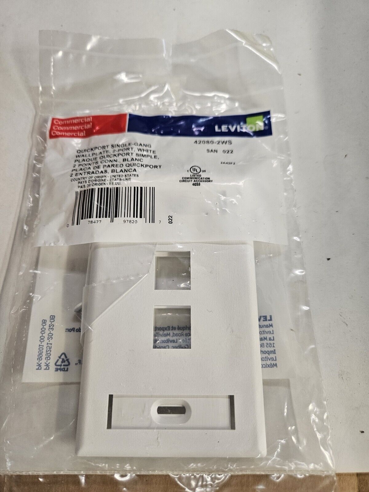 New 42080-2WS 2-Port 1-Gang QuickPort Wallplate with ID Window, White 