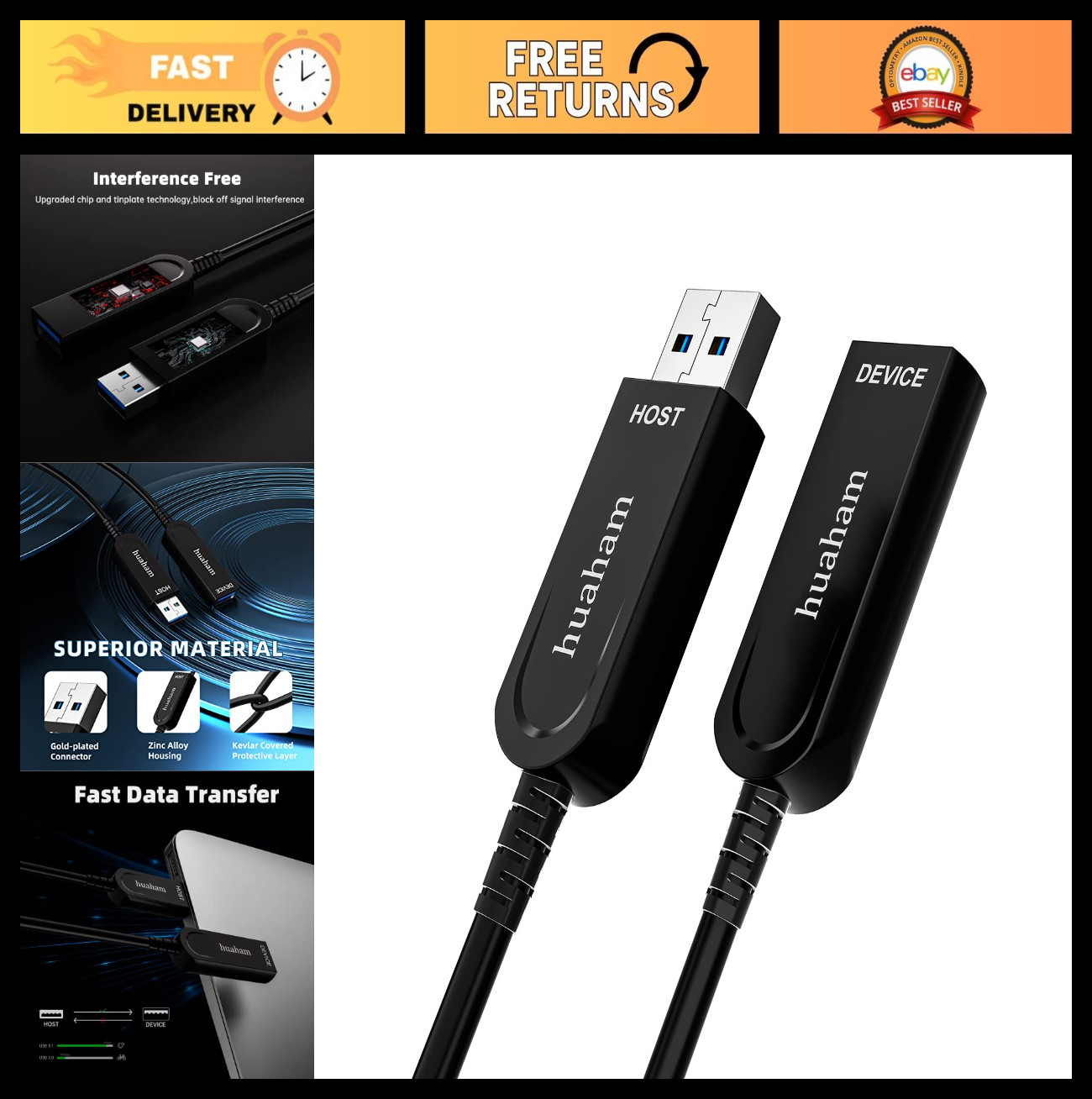 50ft USB 3.1 Active Extension Cable, 10Gbps High Speed, Male to Female, Compatib