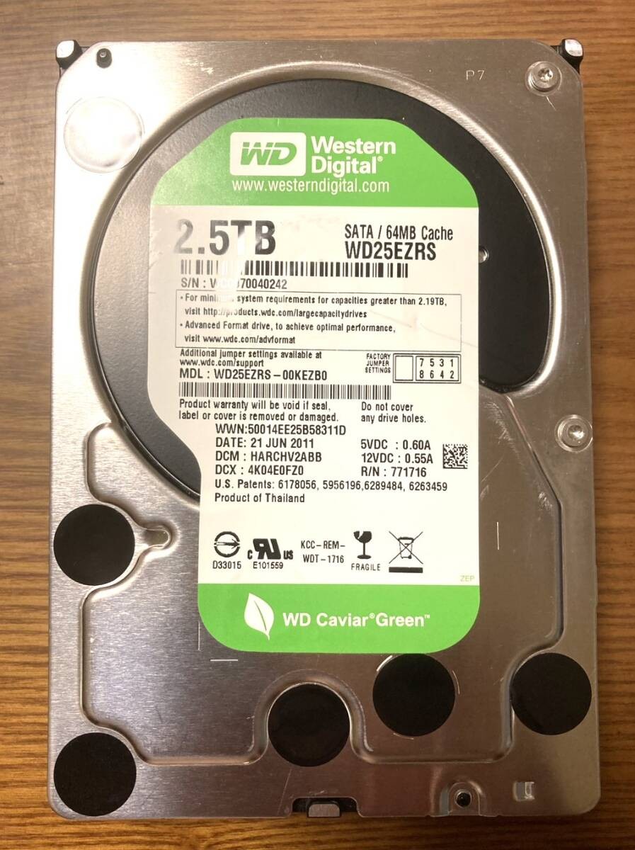 [Excellent condition] Western Digital WD Green series WD25EZRS 3.5-inch HDD 2.5T
