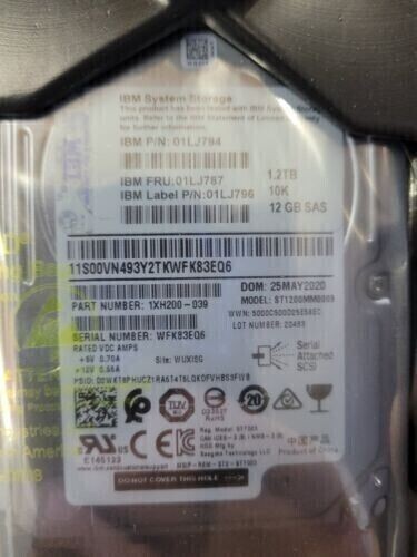 01LJ787 01LJ794 01LJ796 IBM V7000 1.2TB 10K RPM 12Gb/s 2.5" SAS HDD Hard Drive