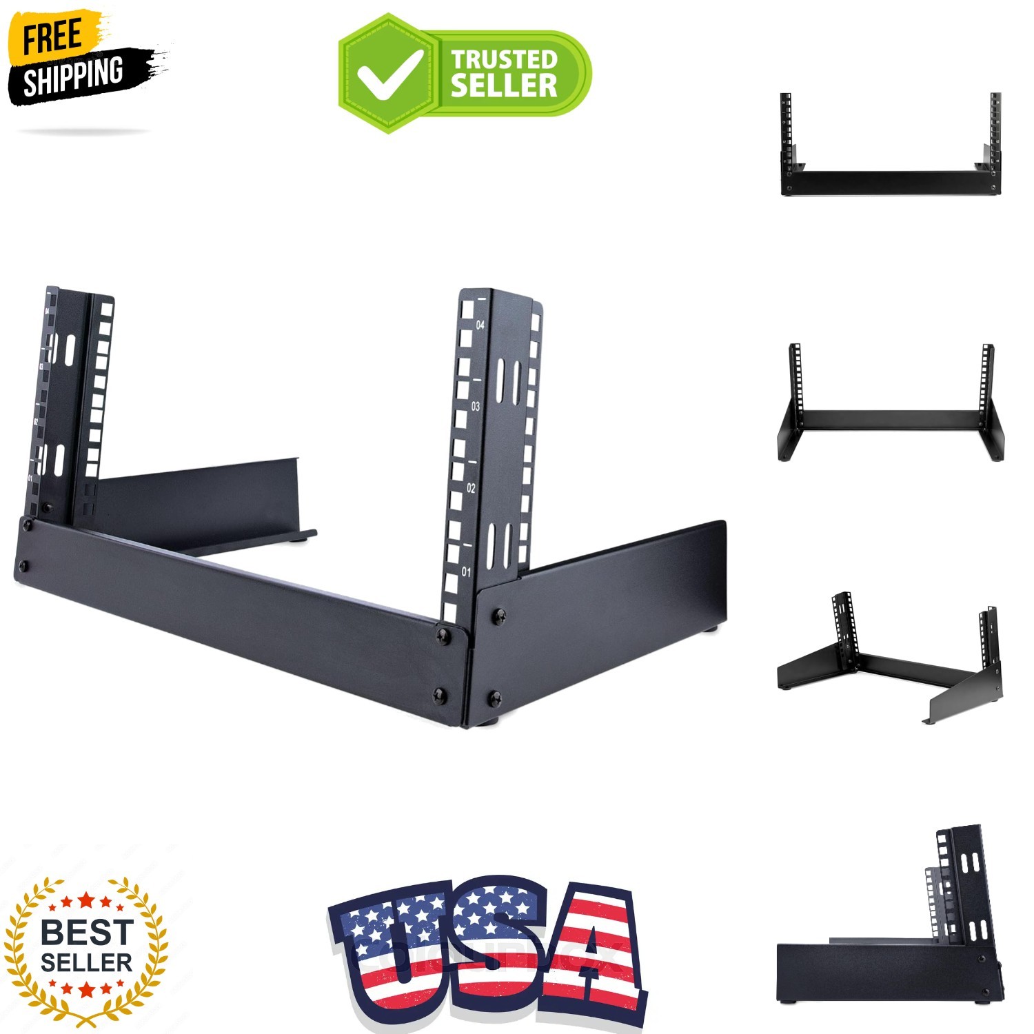 2-Post 4U Desktop Server Rack, Small Open Frame 19in Computer Rack, Compact N...