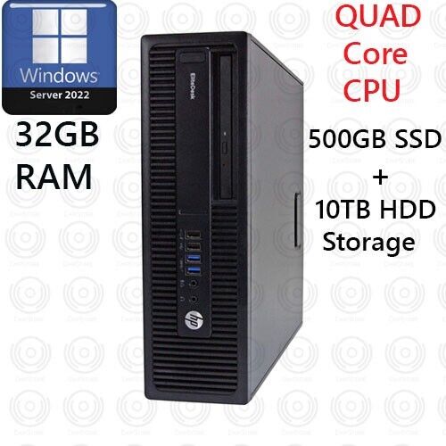 HP Desktop Quad Core i7 500GB SSD + 10TB HDD 32GB RAM Window Server 2022