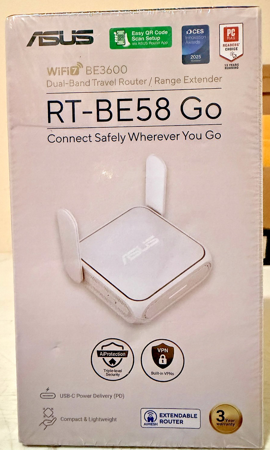 ASUS BE3600 Dual Band WiFi 7 RT-BE58 Go Portable Travel Router and Extender NEW
