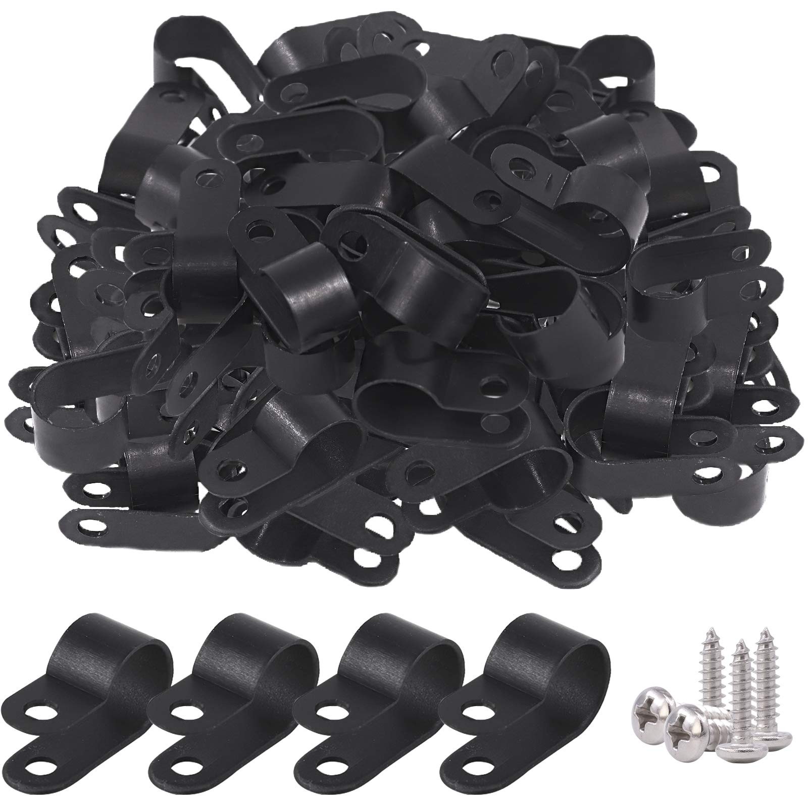Glarks 120Pcs 1/2 Inch Black Nylon Screw Mounting R-Type Cable Clip Wire Clam...