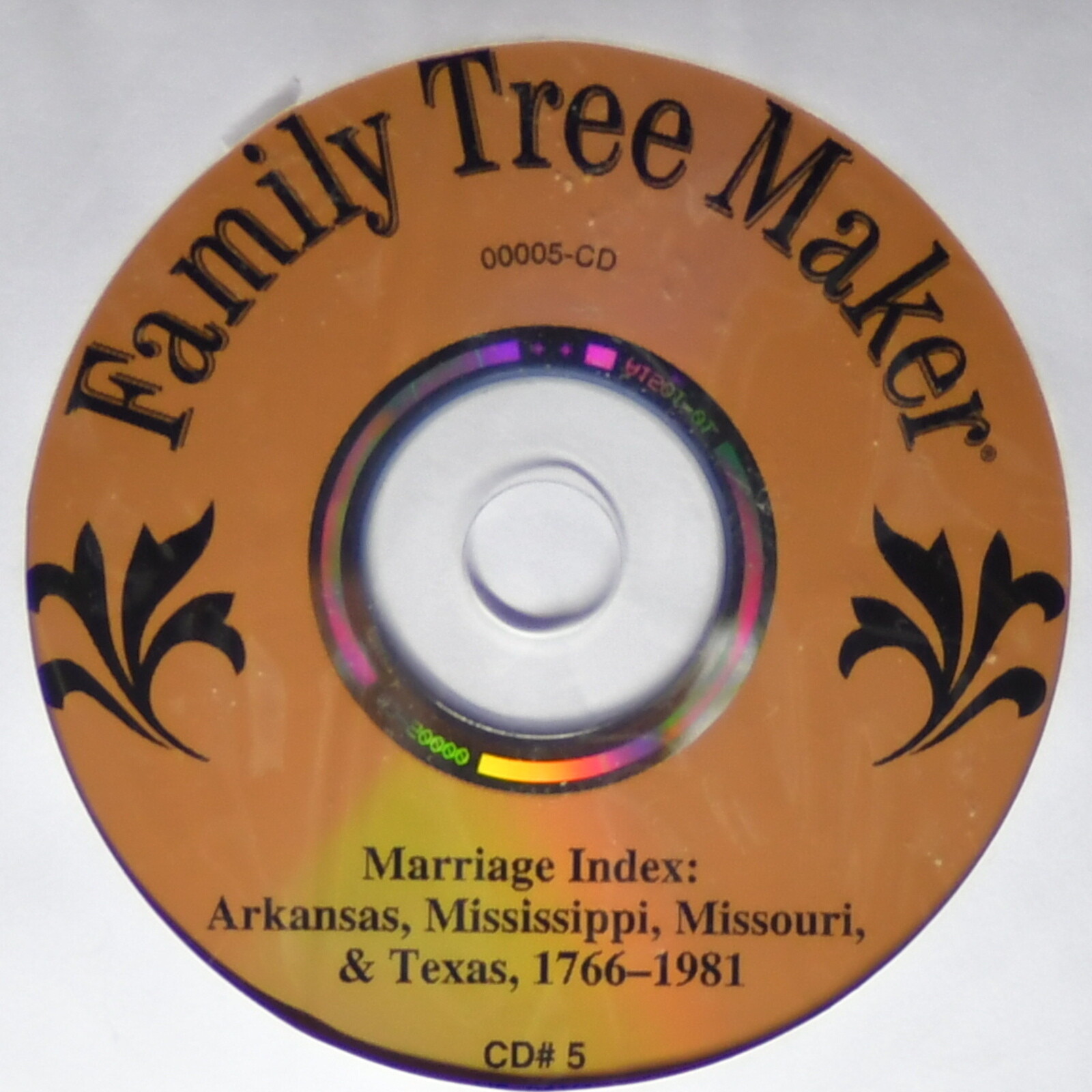 Broderbund Family Tree Maker Data CD # 5 Marriage Index AR MS MO TX 1766-1981