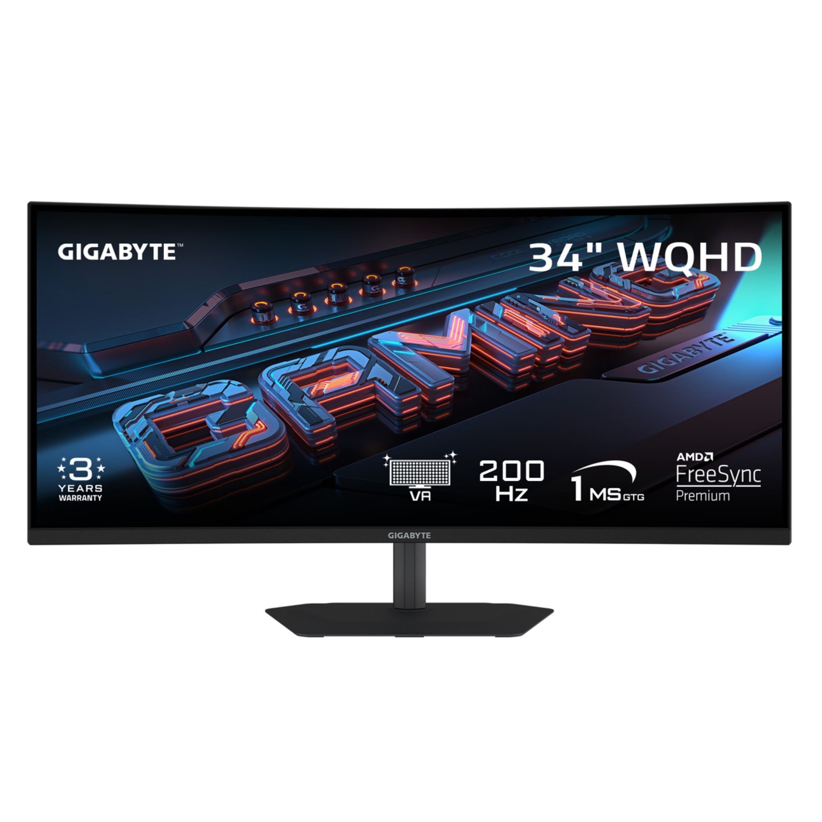 GIGABYTE GS 34" QHD 1 ms 200 Hz Height Adjustable, Tilt Stand Gaming Monitor