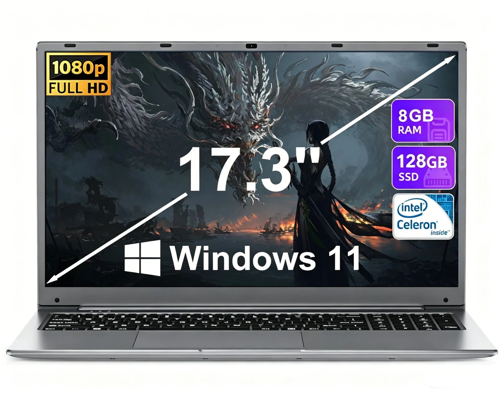 SGIN Laptop Notebook 17.3" FHD Intel N4020 Up to 2.8GHz 8GB RAM  128GB SSD