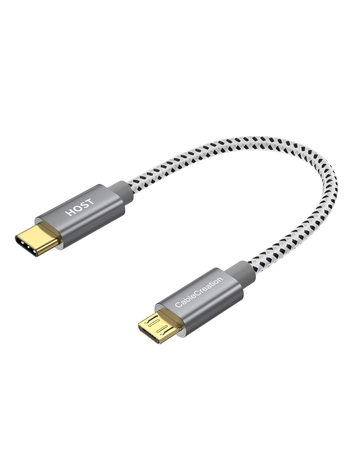 CableCreation Short USB C to Micro Cable 0.65 FT, Braided 0.65FT, Grey