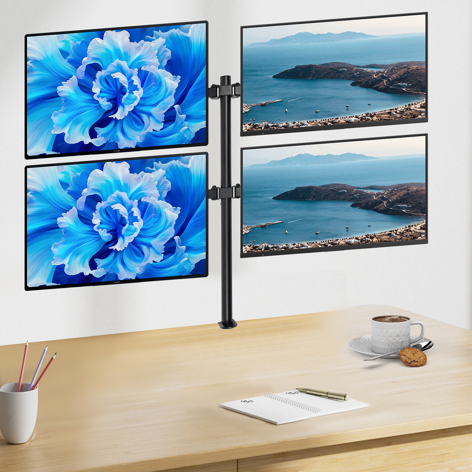 Quad Monitor Desk Mount Adjustable Clamp Stand Heavy Duty for 10”- 27“ 4 Screens