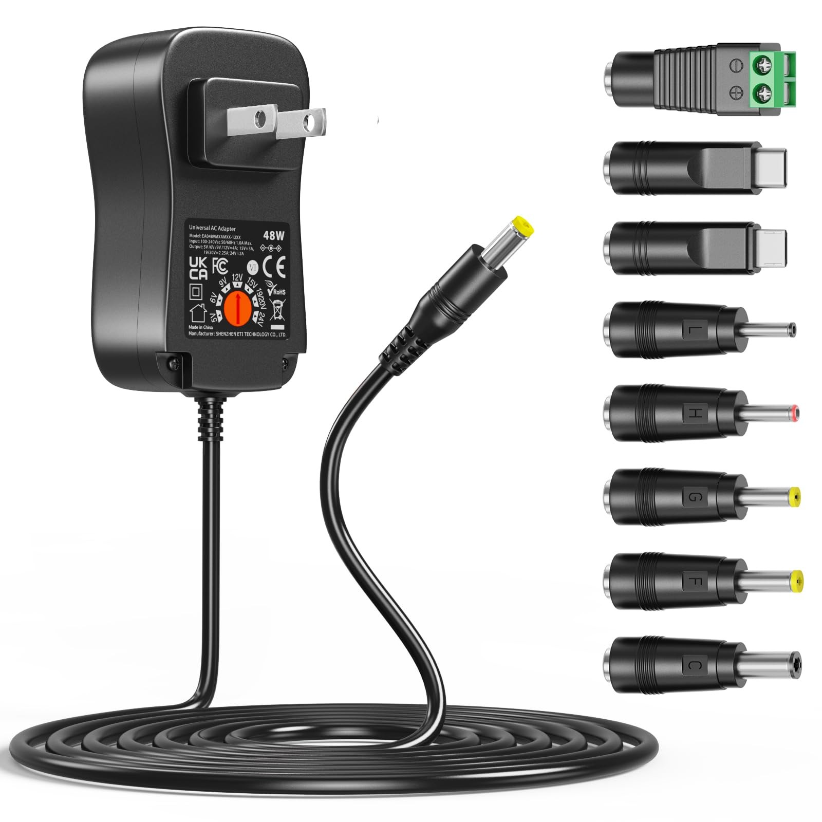 Powseed Universal AC Adapter 12W 24W 36W 48W DC 5V 6V 9V 12V 15V 20V Black