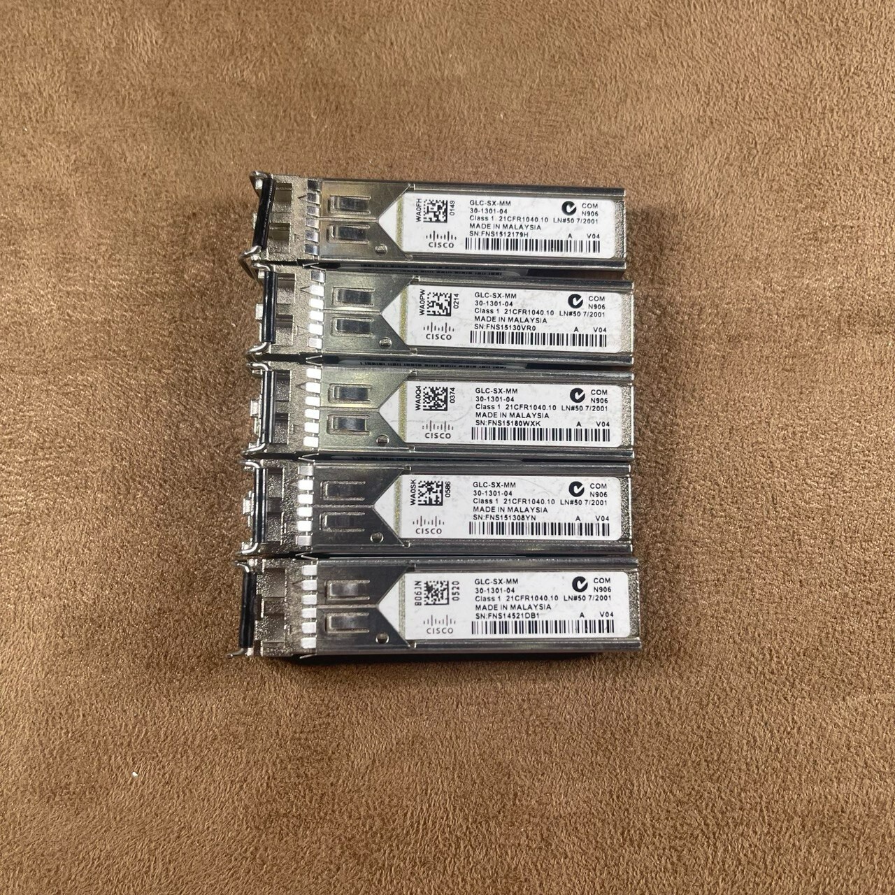 Lots of 5  Genuine Cisco GLC-SX-MM 30-1301-03 GBIC 850nm SFP Transceivers