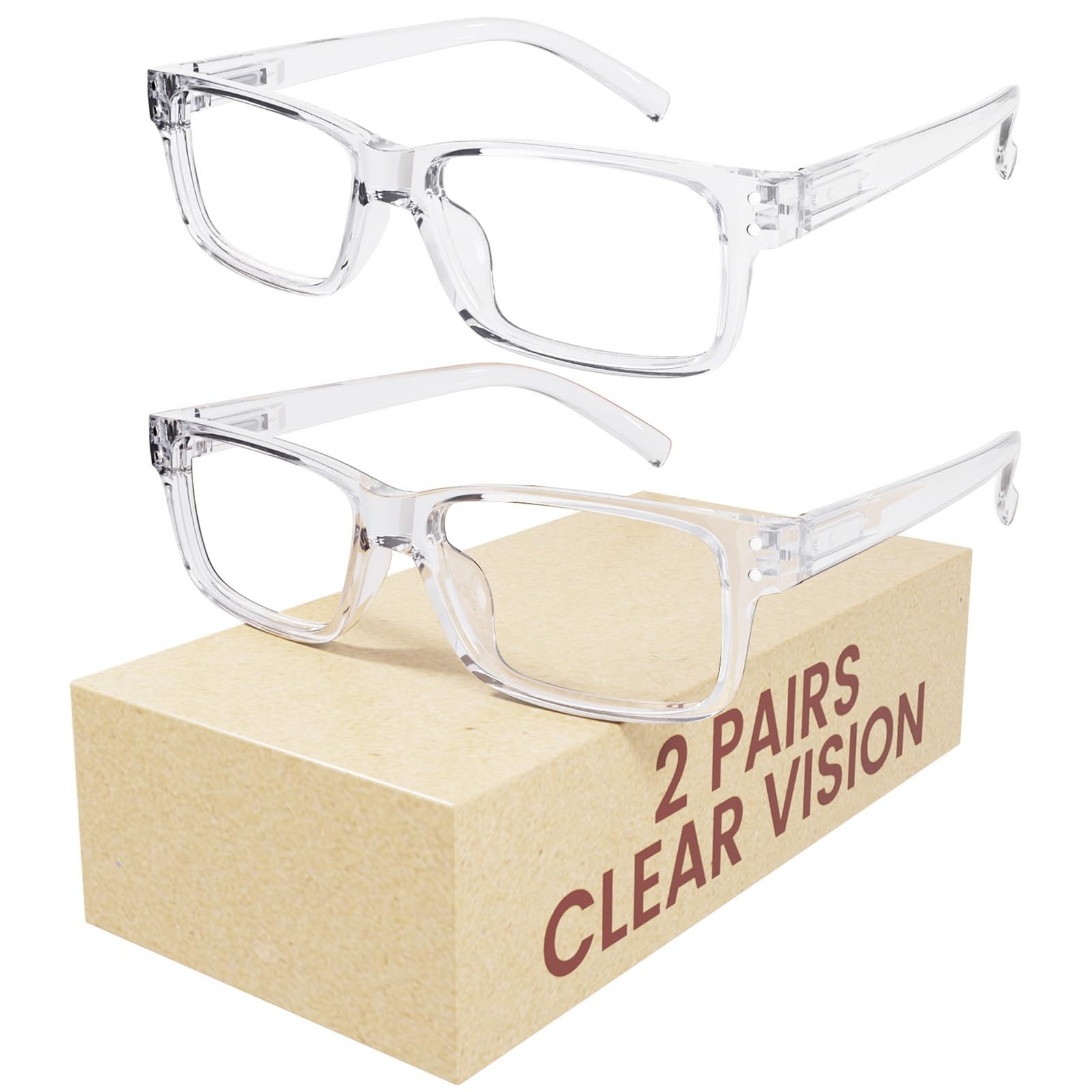 Blue Light Reading Glasses Men 1.0, Clear 2 Pack