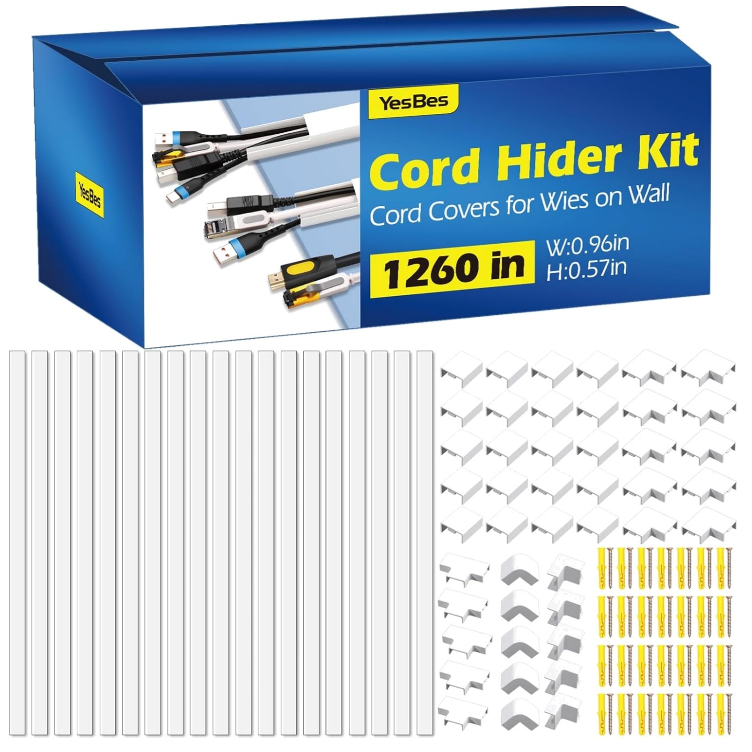 Durable White Cord Hider Kit - 80 pcs of Stylish Wire Management Solutions