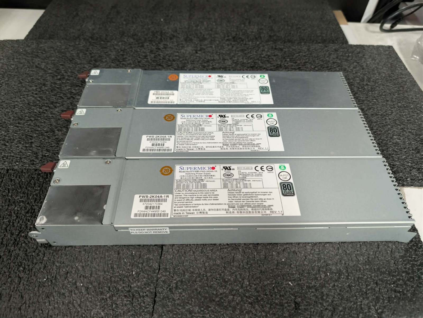 Lot of 3 Supermicro PWS-2K04A-1R 2000W 1U Server Power Supply 80 PLUS Titanium