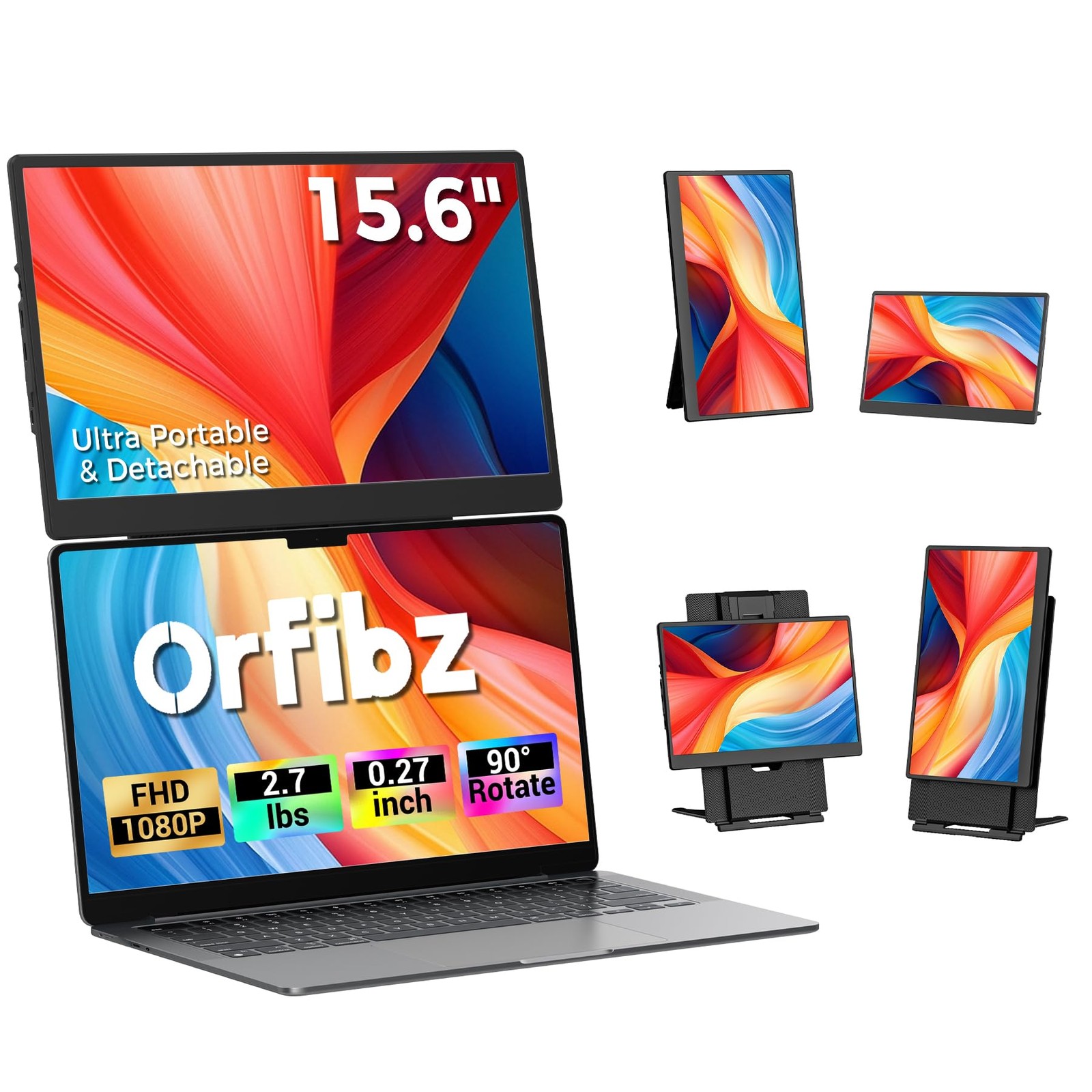 15.6” Laptop Screen Extender, 5 Modes & 360° Rotating Portable Monitor