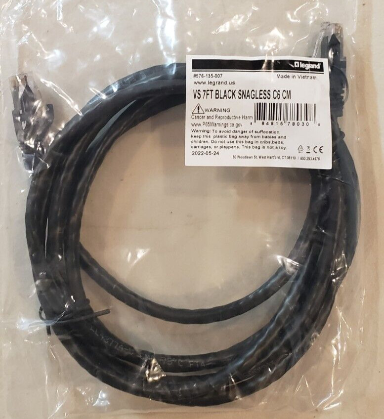 Legrand #576-135-007 Q-Series Patch Cords, CAT6, Booted, 7', Black