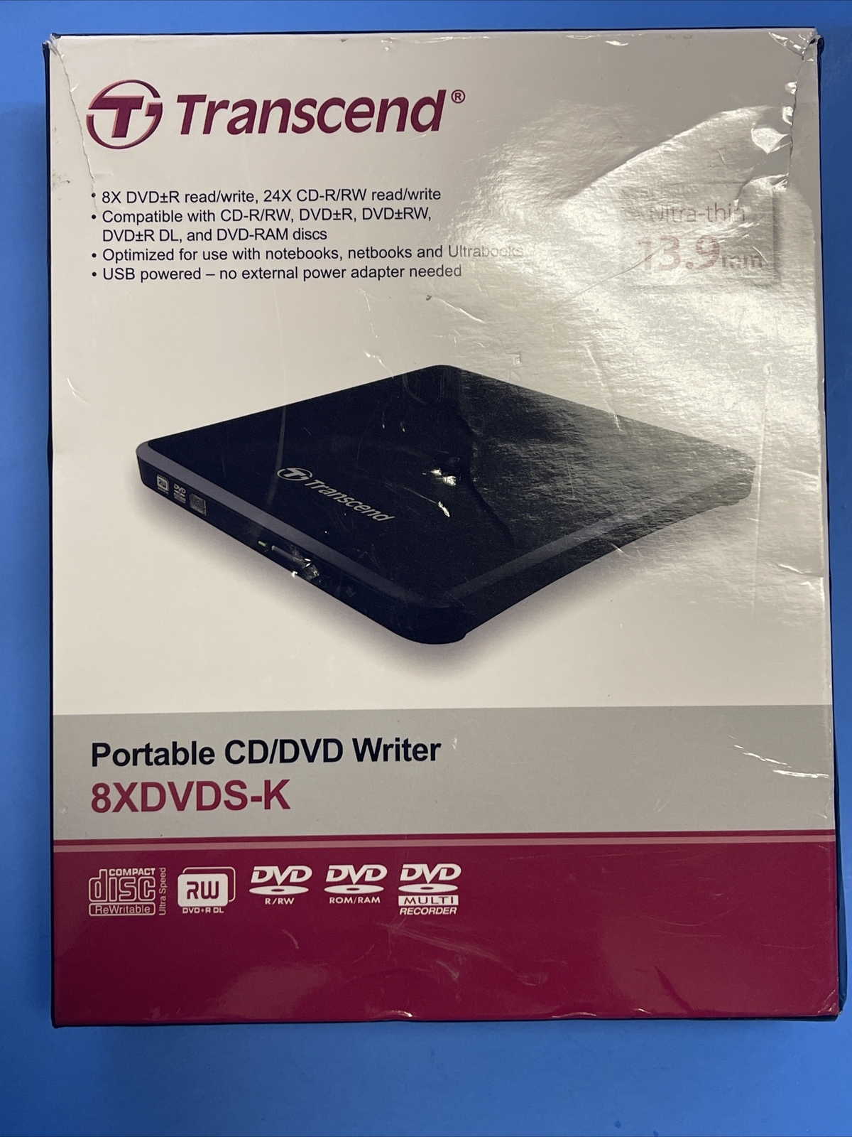 TRANSCEND PORTABLE CD/DVD WRITER 8XDVDS-K 13.9mm TS8XDVDS-K