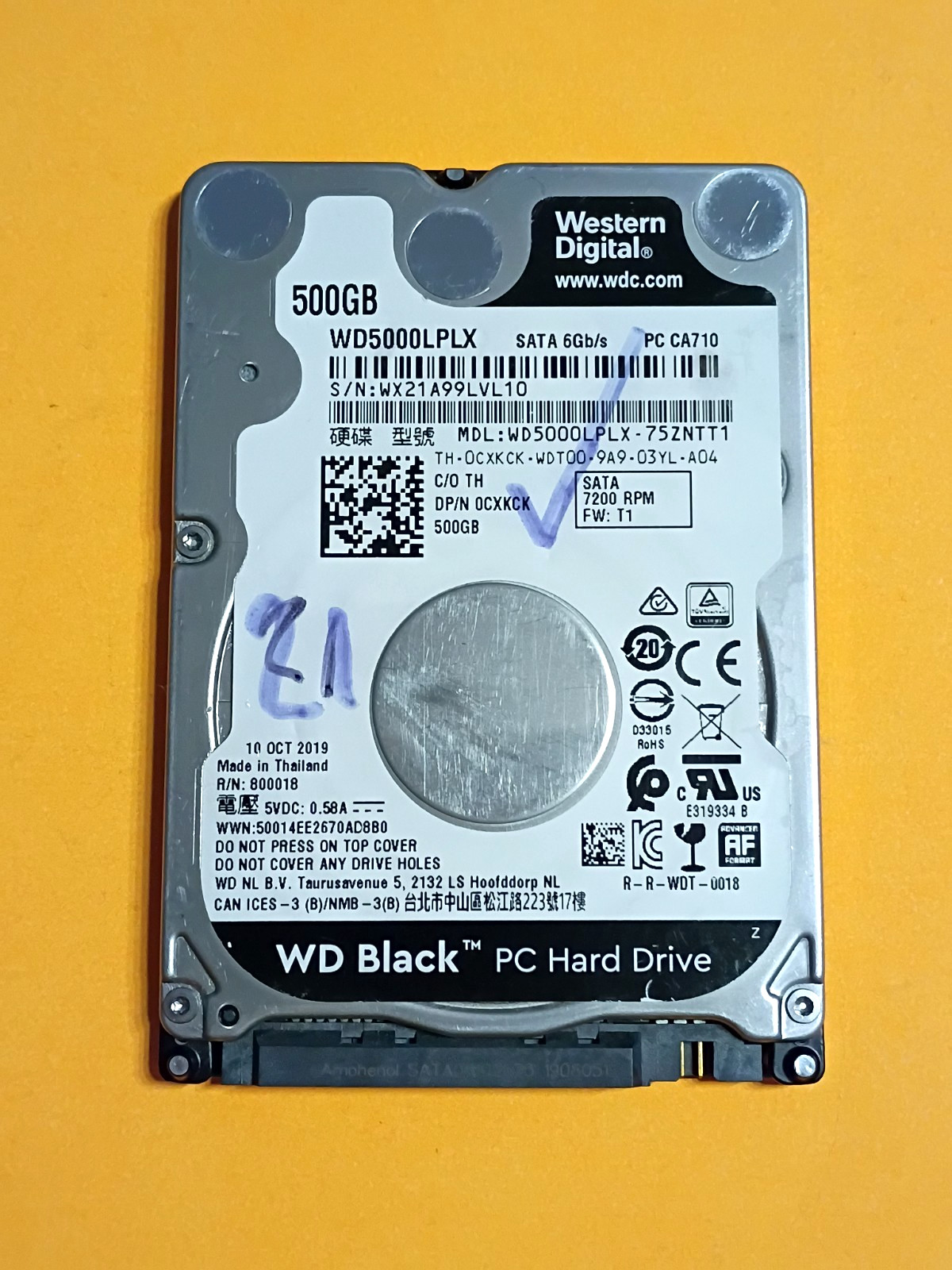 500GB Western Digital WD5000LPLX 2.5" Thin Hard Drive - [21 Hours] - OPEN BOX ✅