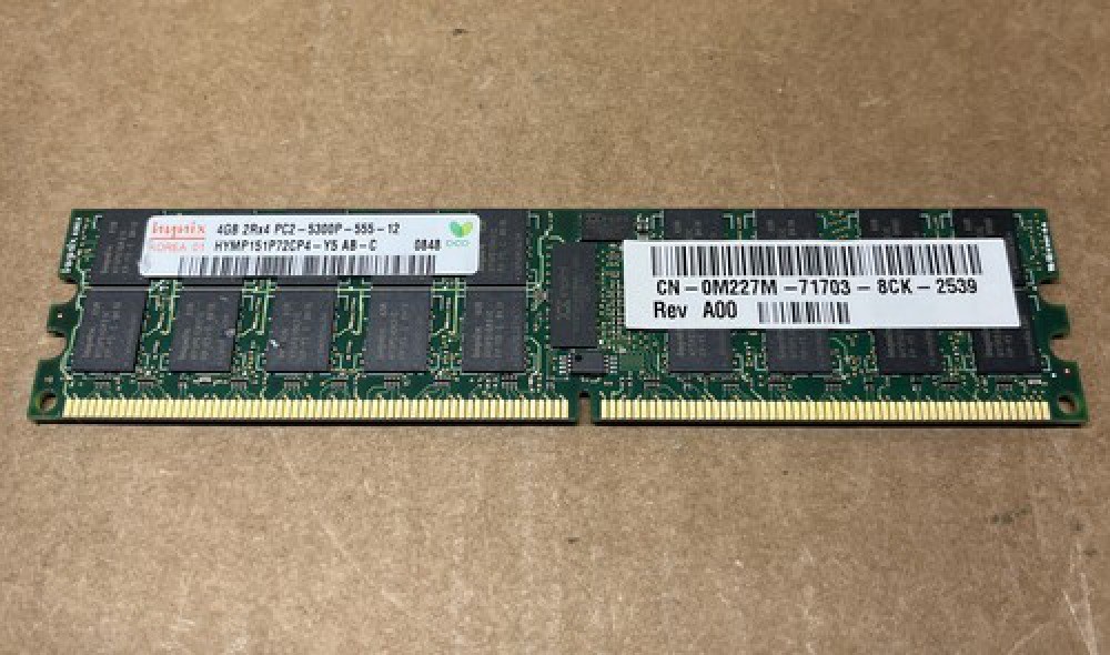 Dell M227M 4GB 2RX4 PC2-5300P 667MHZ Server Memory HYMP151P72CP4-Y5 AB-C Tested