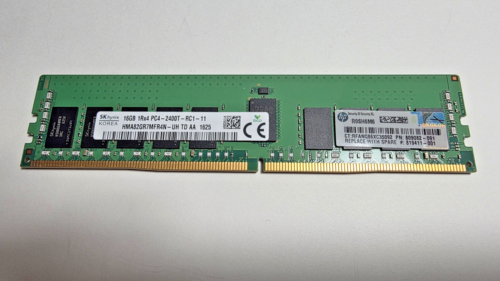 SKHYNIX HP 16GB 1RX4 PC4-2400T-RC1-11 HMA82GR7MFR4N-UH 809082-091 Server Memory