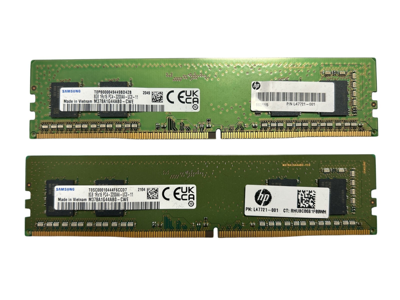 Samsung 8GB 1Rx16 PC4 -3200AA-UC0-11 (Lot of 2)