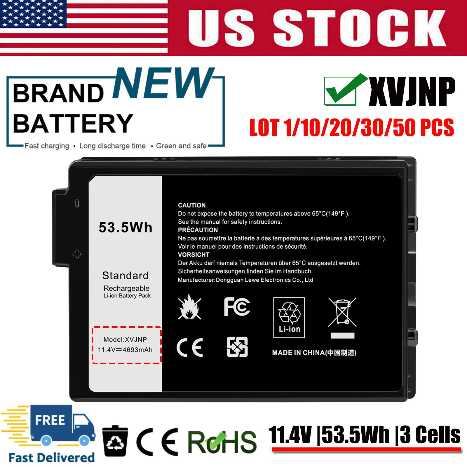 ✅LOT 1-50 XVJNP 6JRCP Battery For Dell Latitude 5430 7330 Rugged Extreme P148G