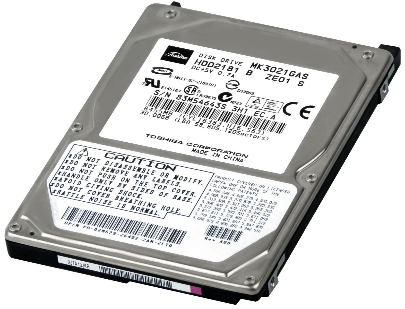 HARD DRIVE TOSHIBA MK3021GAS 30GB 4.2K 2MB ATA 2.5''