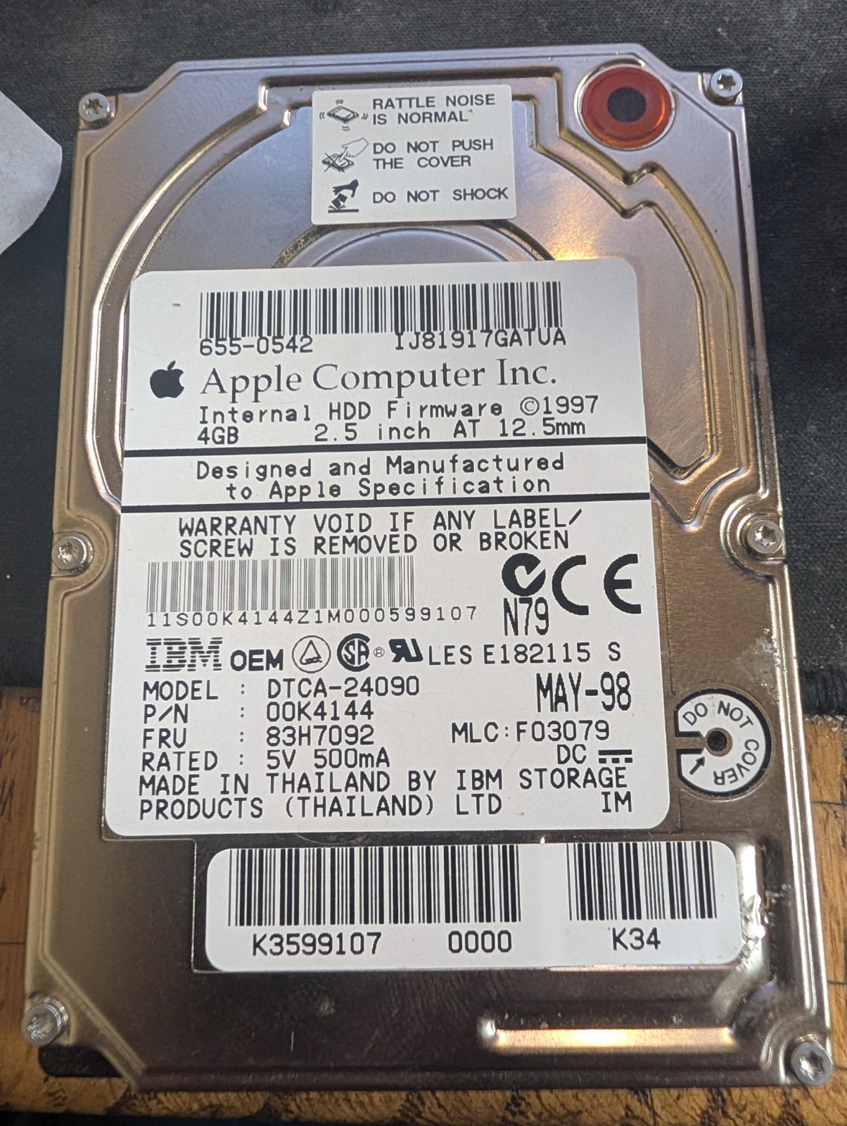 APPLE IBM HDD DTCA-24090 E182115 HG 4GB New NOS