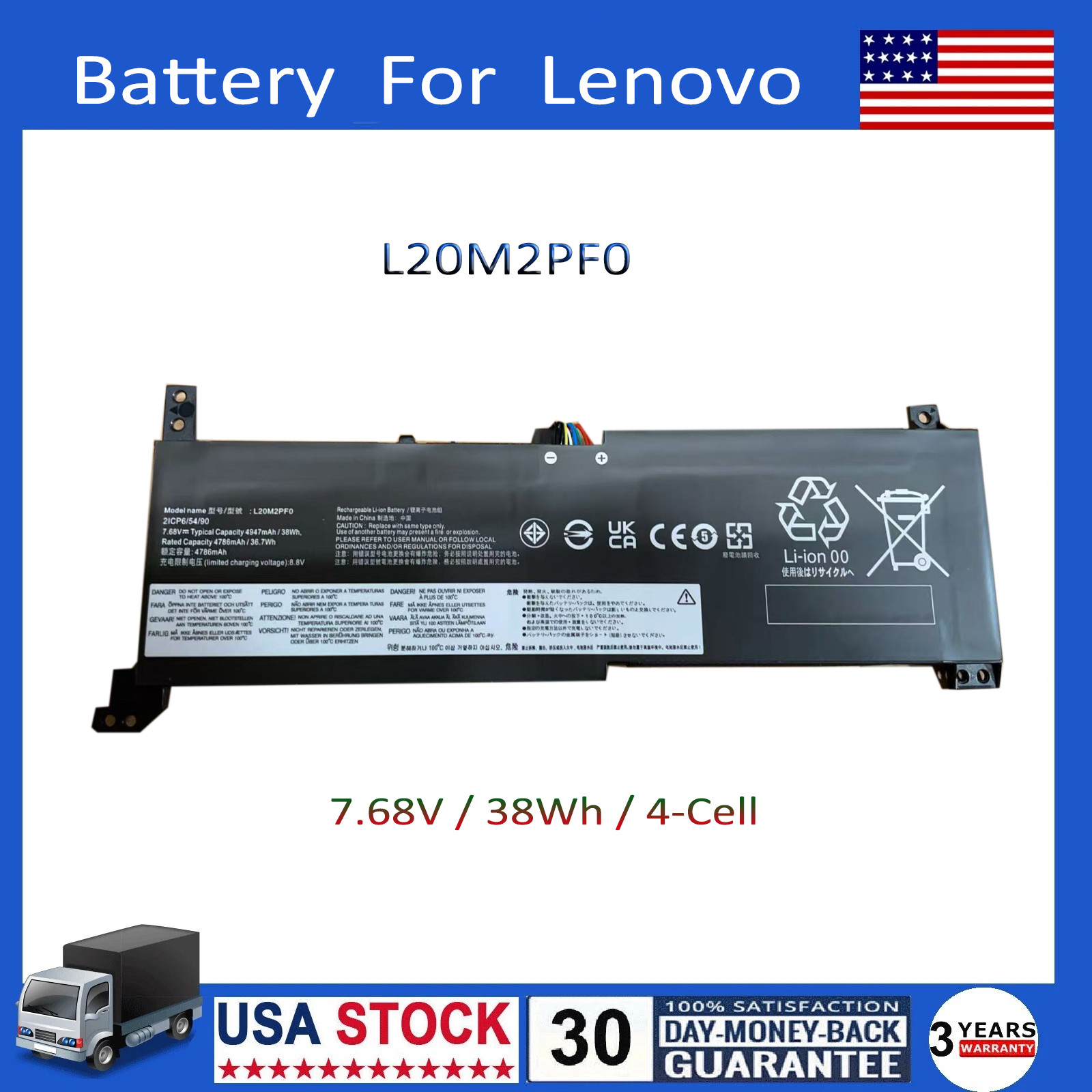New 38Wh L20M2PF0 L20C2PF0 L20M2PF8 L20L2PF0 L20B2PF0 Battery for Lenovo Ideapad