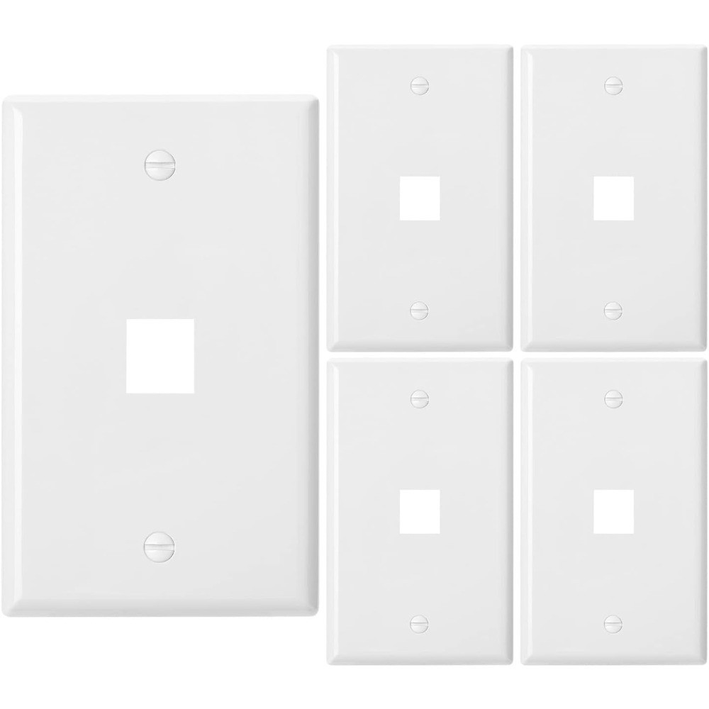 Bates 1 Port Keystone Jack Wall Plate - 5 Pack, Ethernet, Cat6, 1 Gang