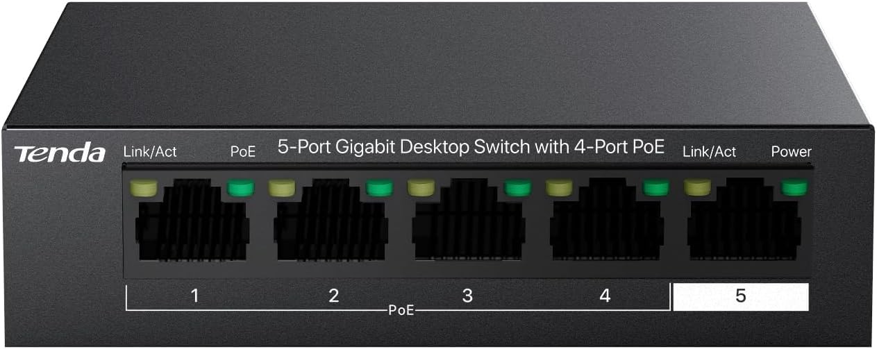 Tenda 5 Port Gigabit PoE Switch, Ethernet Switch with 4 Port PoE+@63W, Plug &...