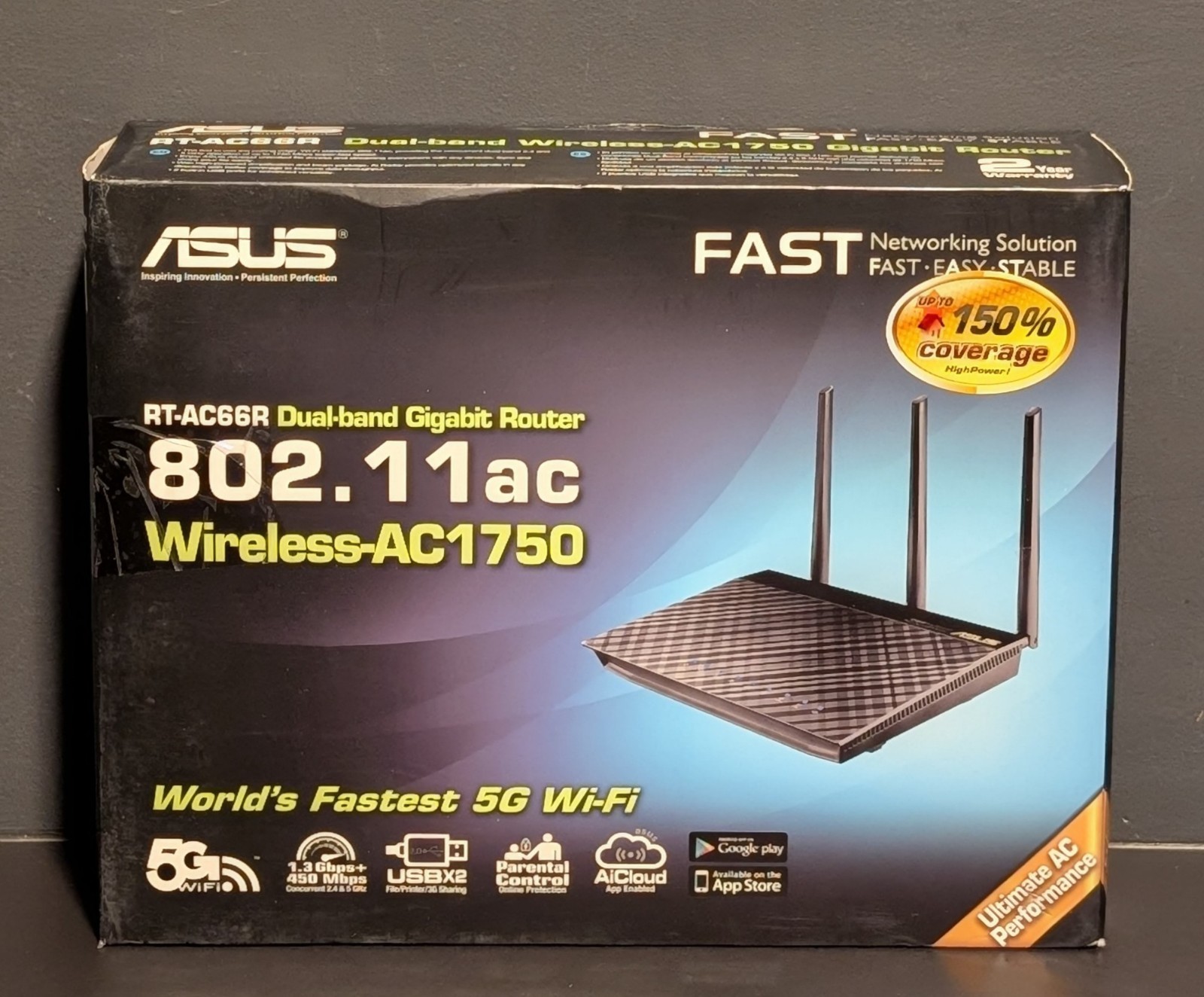 ASUS RT-AC66R 802.11ac Dual-Band Wireless AC1750 Gigabit 4-Port Router 5G -NOB