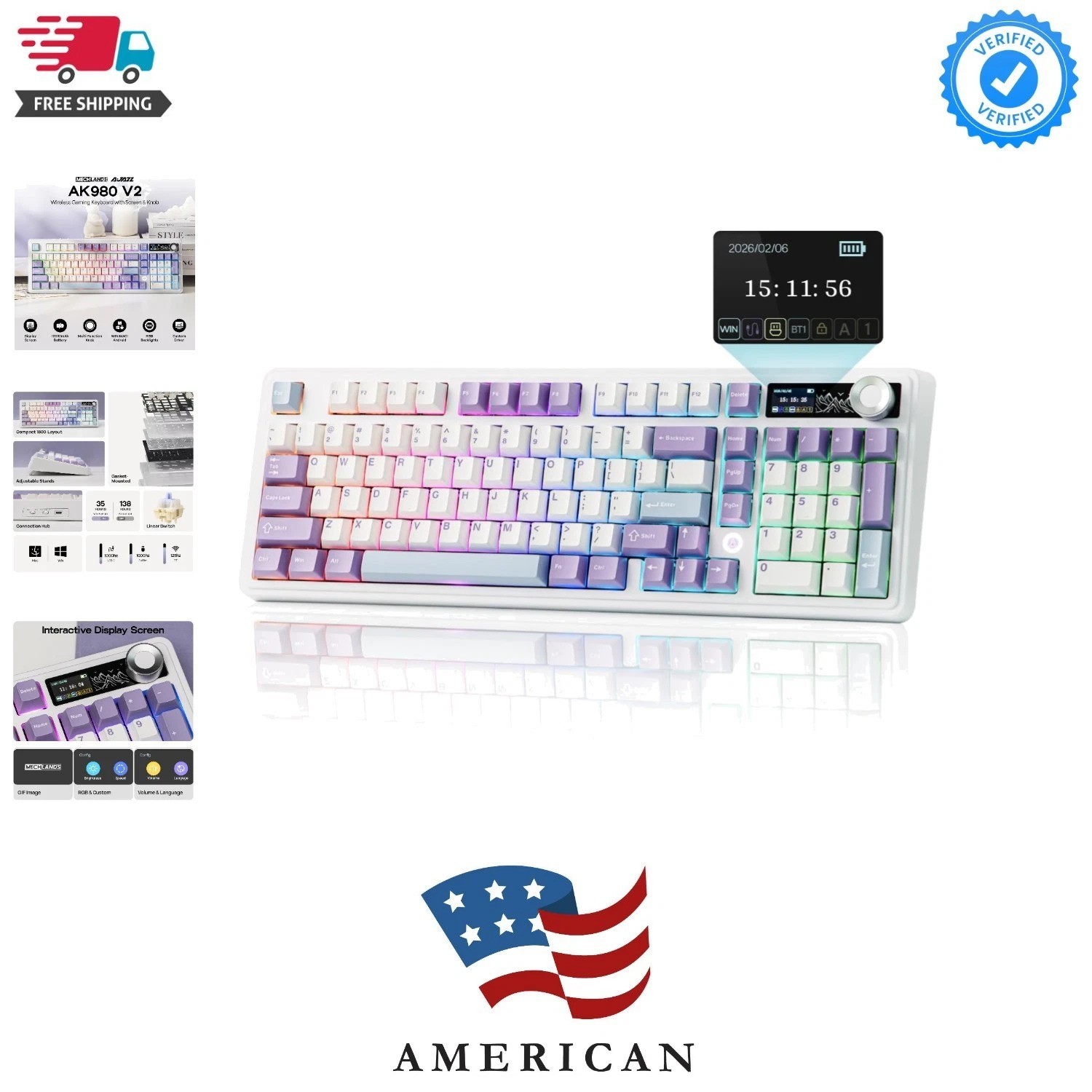AJAZZ AK980 V2 Mechanical Gaming Keyboard with Display Screen, 10000mAh Batte...