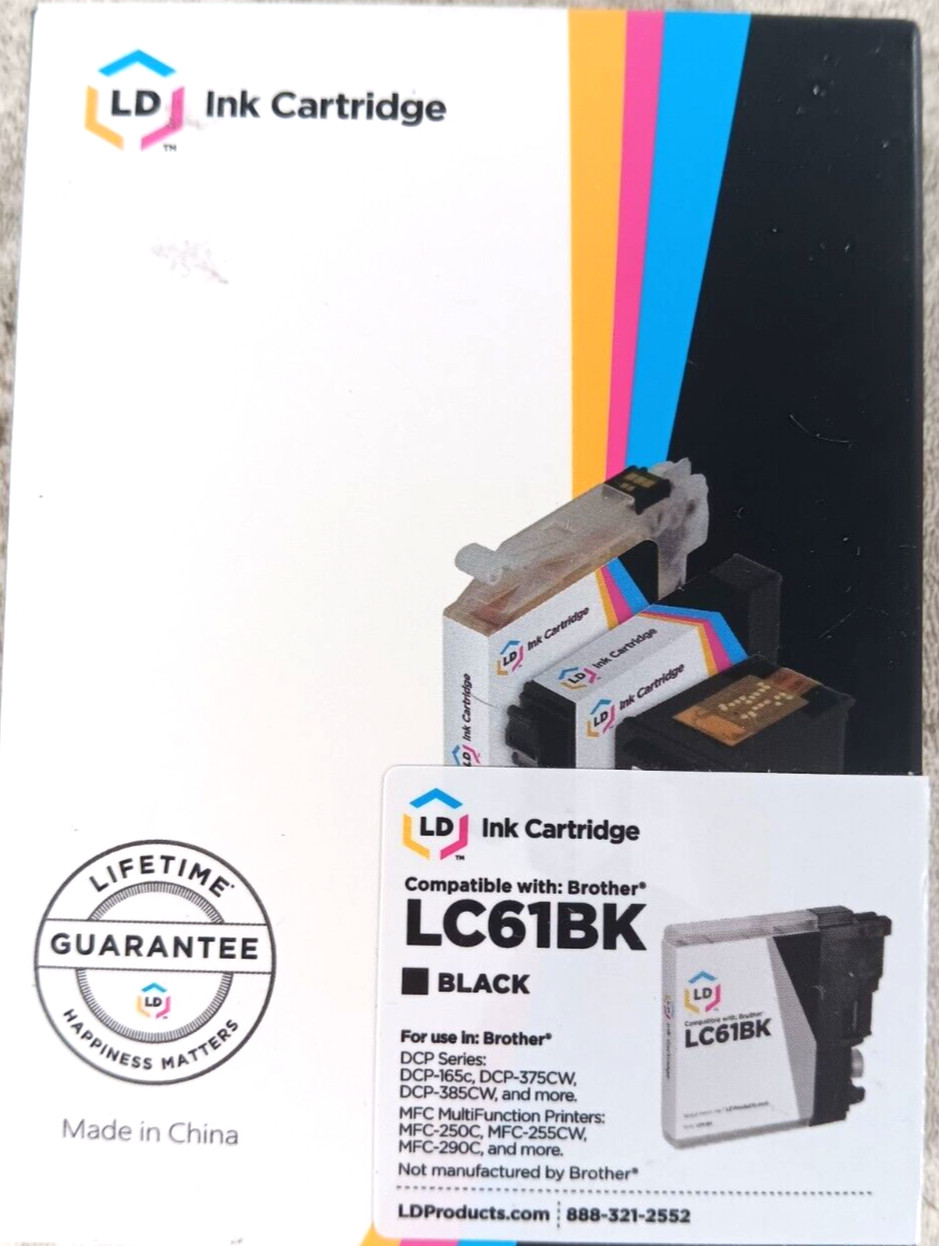 New Printer Ink Cartridge LD LC61BK  Black 61BK Sealed 