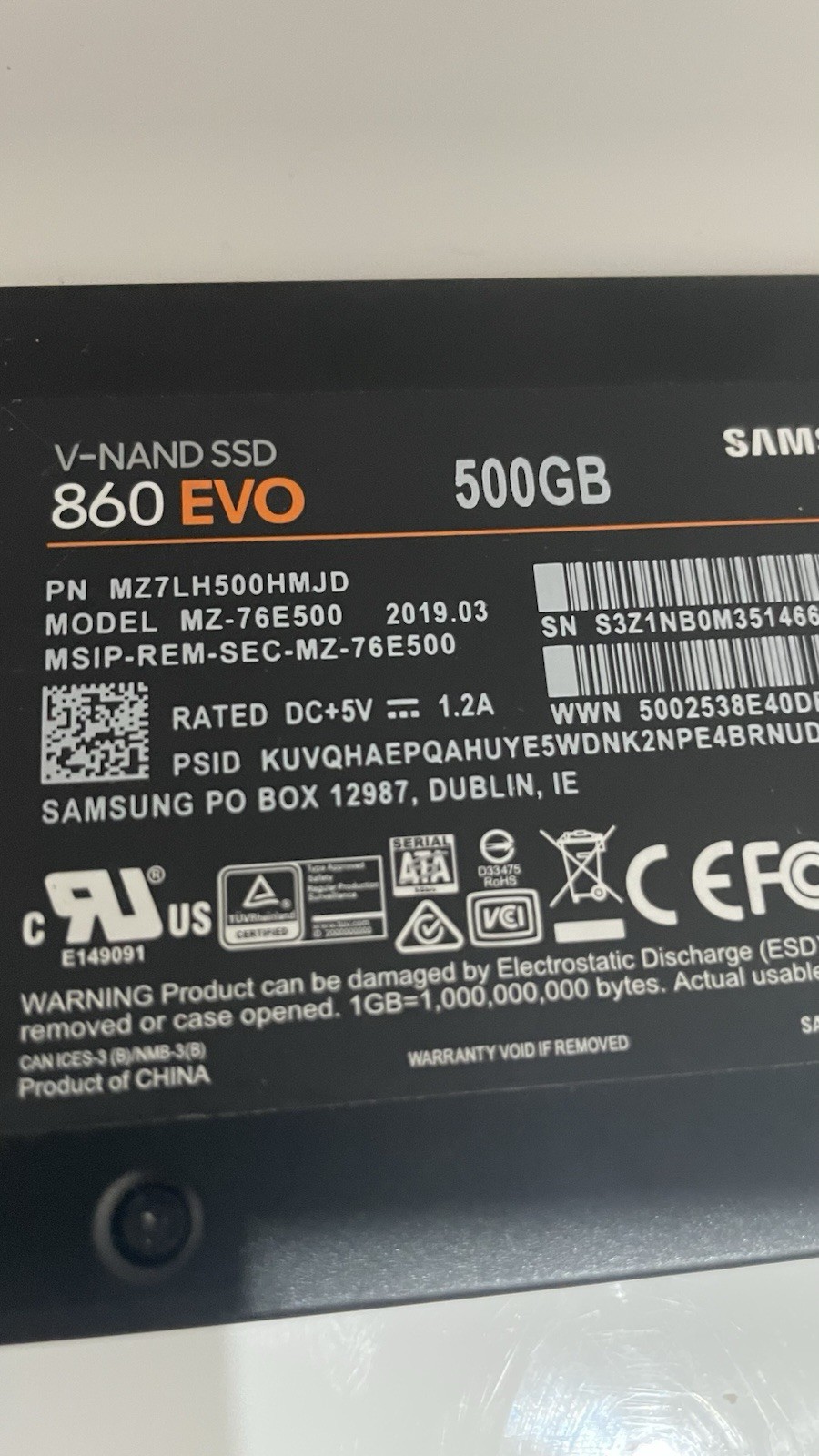 Samsung 860 EVO 500GB Internal SATA III 2.5'' (MZ-76E500) SSD