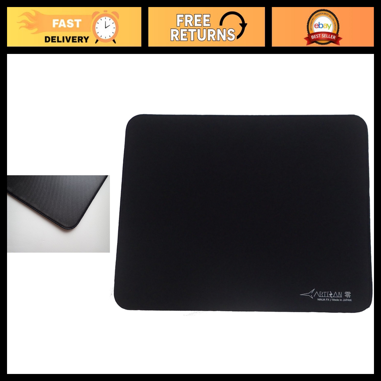 Large Black Gaming Mouse Pad - 19.29x16.54 Inches, Durable Polyester, Non-Slip