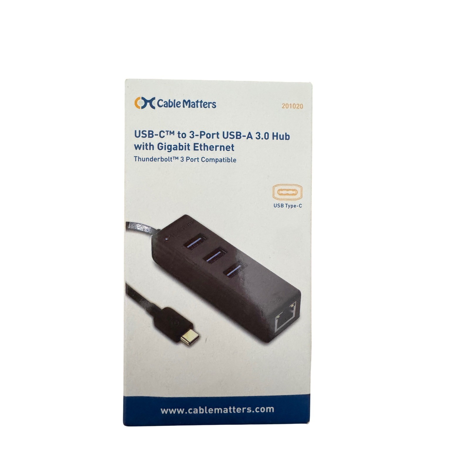 Cable Matters USB C to 3 Port USB A 3.0 Hub Gigabit Ethernet Thunderbolt new
