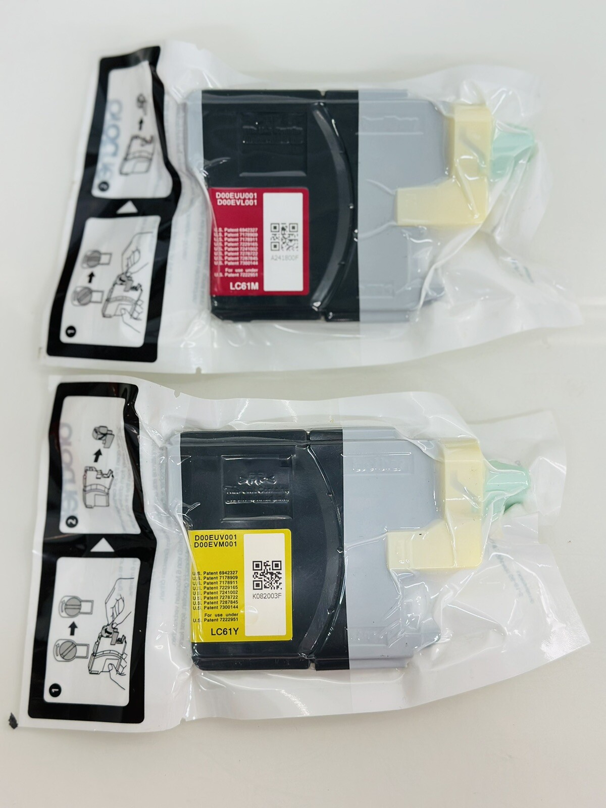 Lot of 2 Genuine Brother LC61Y LC61M Color Ink Cartridges Sealed No Box f8