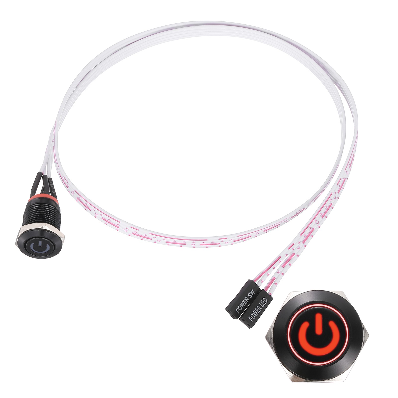 Chassis Metal Button 12mm Power Symbol Red LED Power Button 60cm Wire, Black