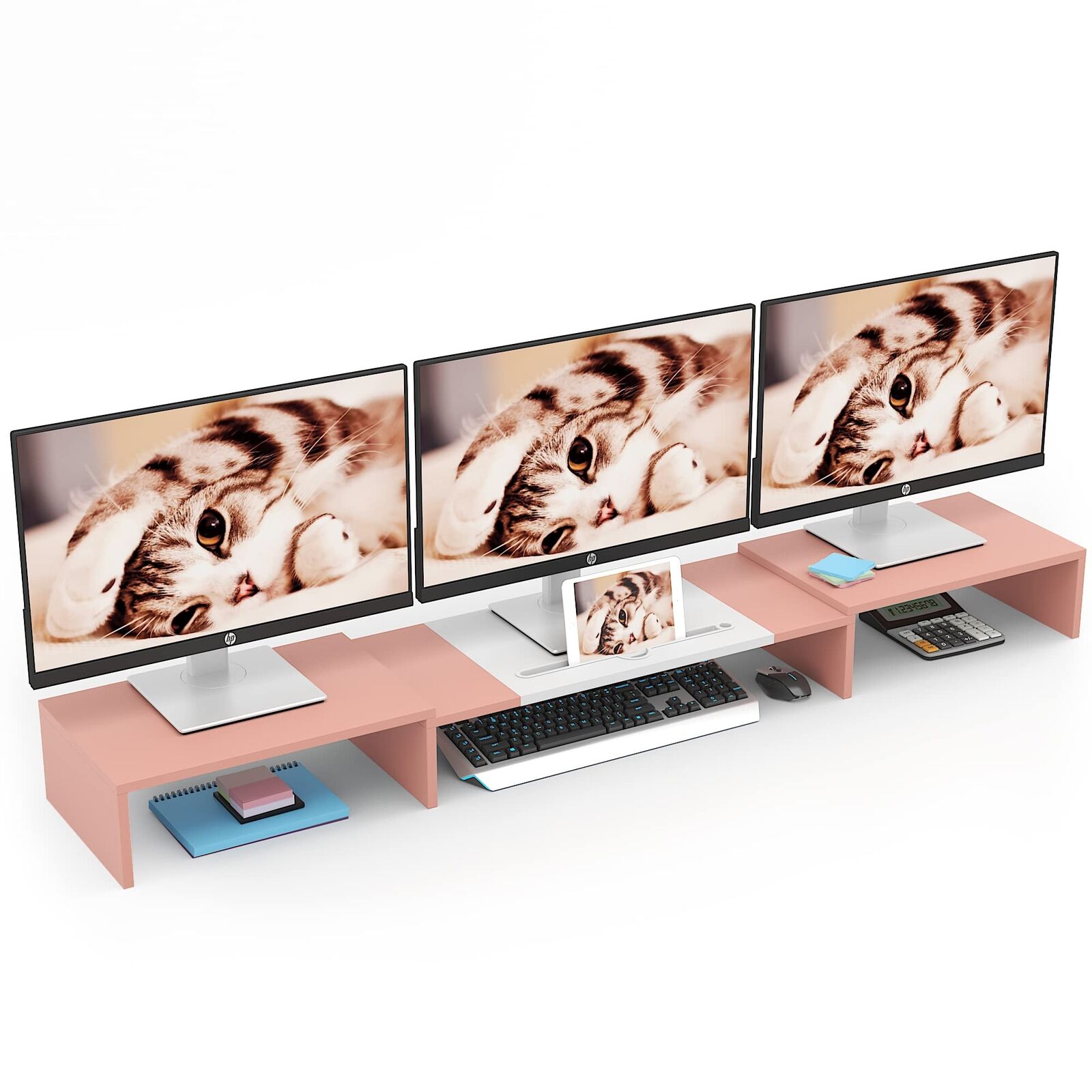 WESTREE Triple Dual Monitor Stand Riser 56 Extra Long Monitor Stand for pink