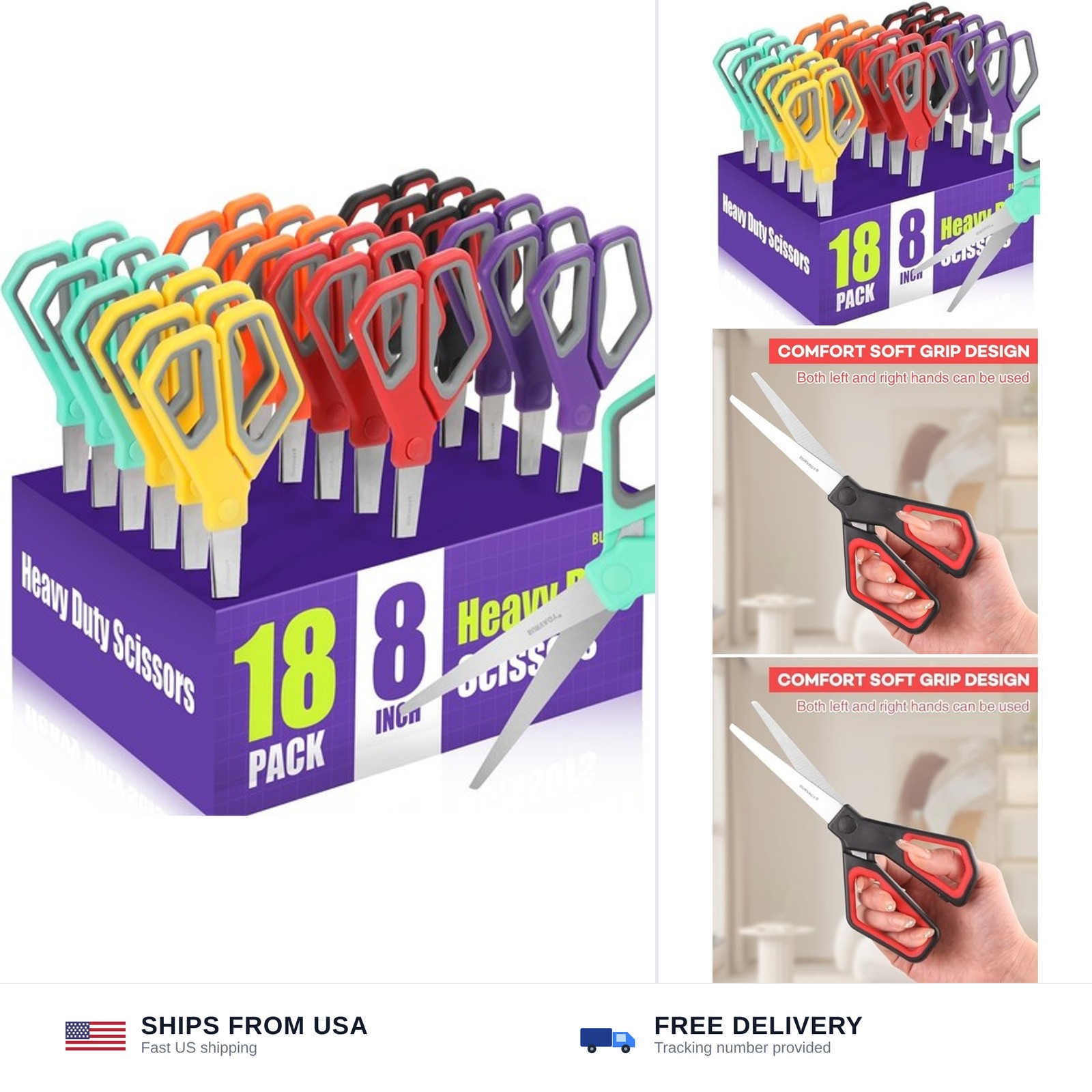 BURVAGY 18 Pack 8" Scissors All Purpose, Heavy Duty Scissors for Office