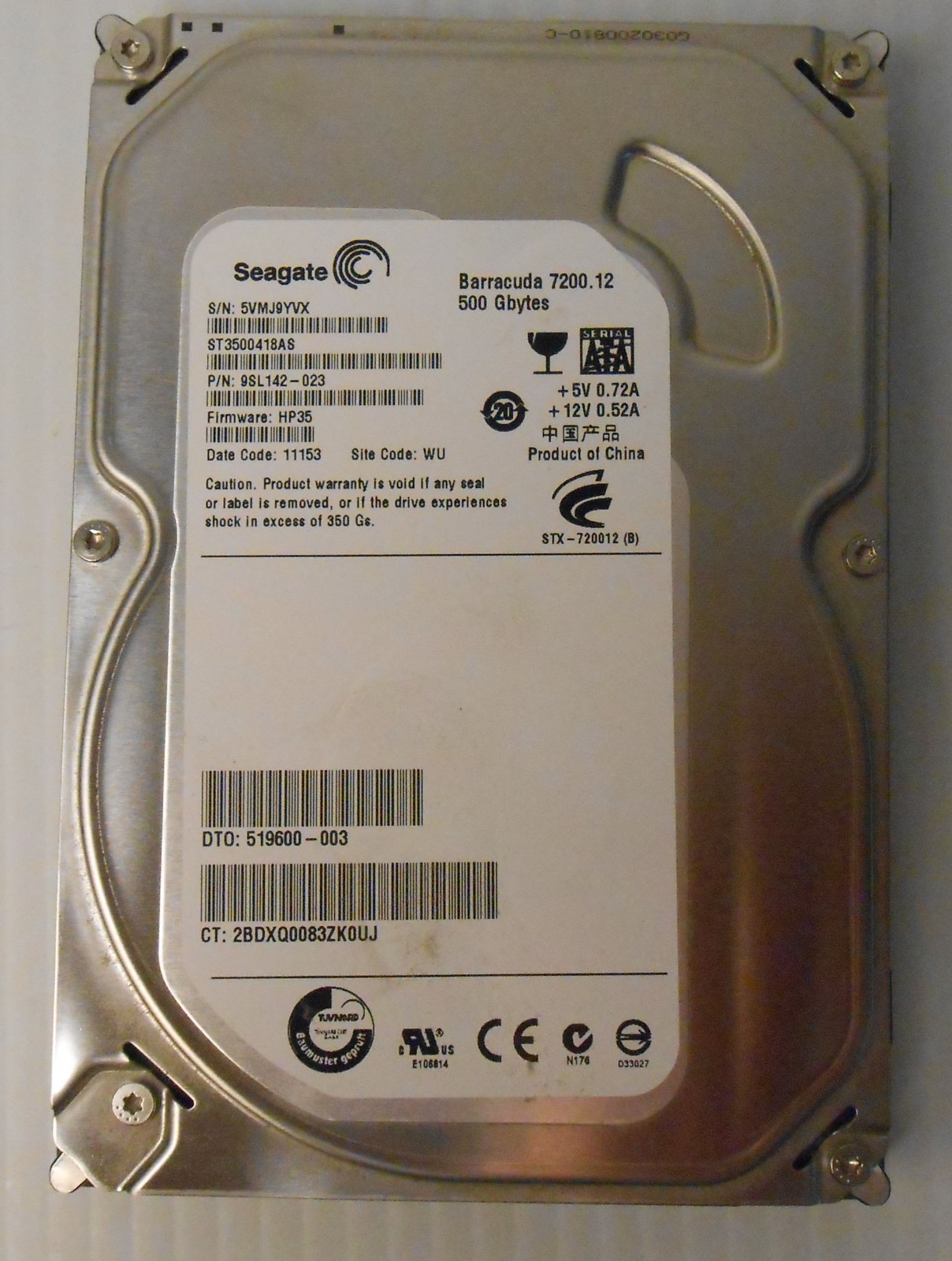 ST3500418AS Seagate Barracuda 500GB SATA 7200RPM 16MB Cache Internal Hard Drive