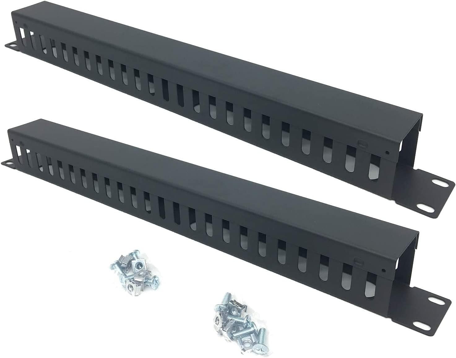 2 Pack 1U 19 Inch Cable Manager Horizontal Rack Mount 24 Slot