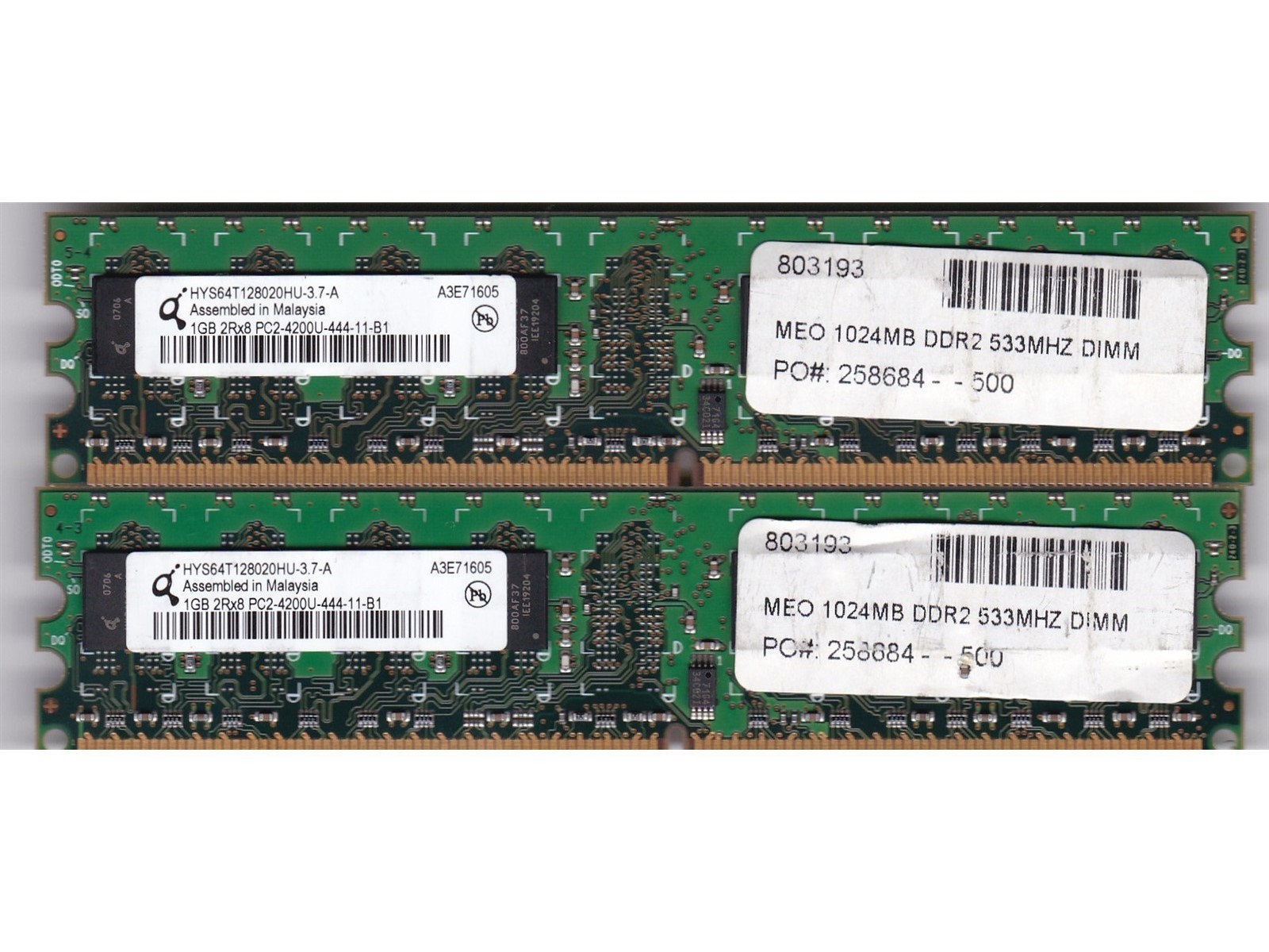 2GB 2x1GB QIMONDA PC2-4200 DDR2-533 HYS64T128020HU-3.7-A DESKTOP MEMORY KIT MY