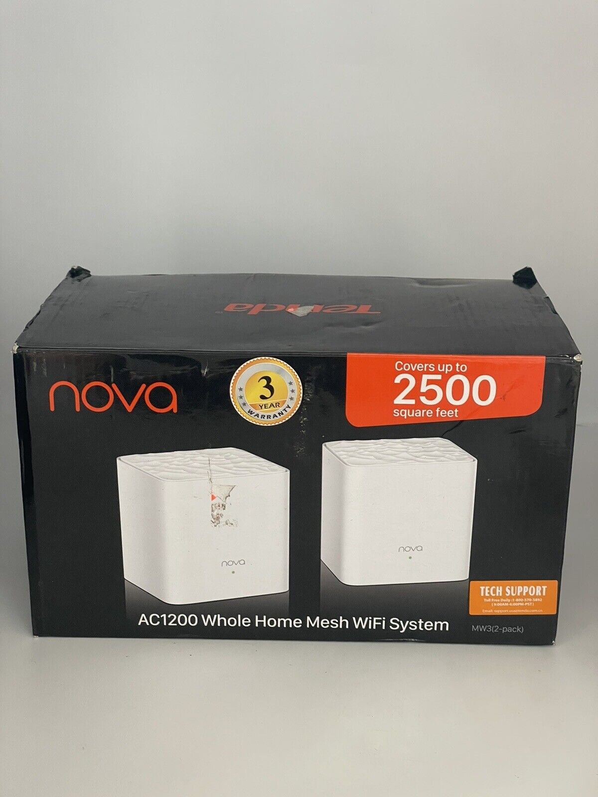 Tenda MW3 Nova AC1200 Whole Home Wi-Fi Mesh System 2500Sq  2 Pack (New-Open box)