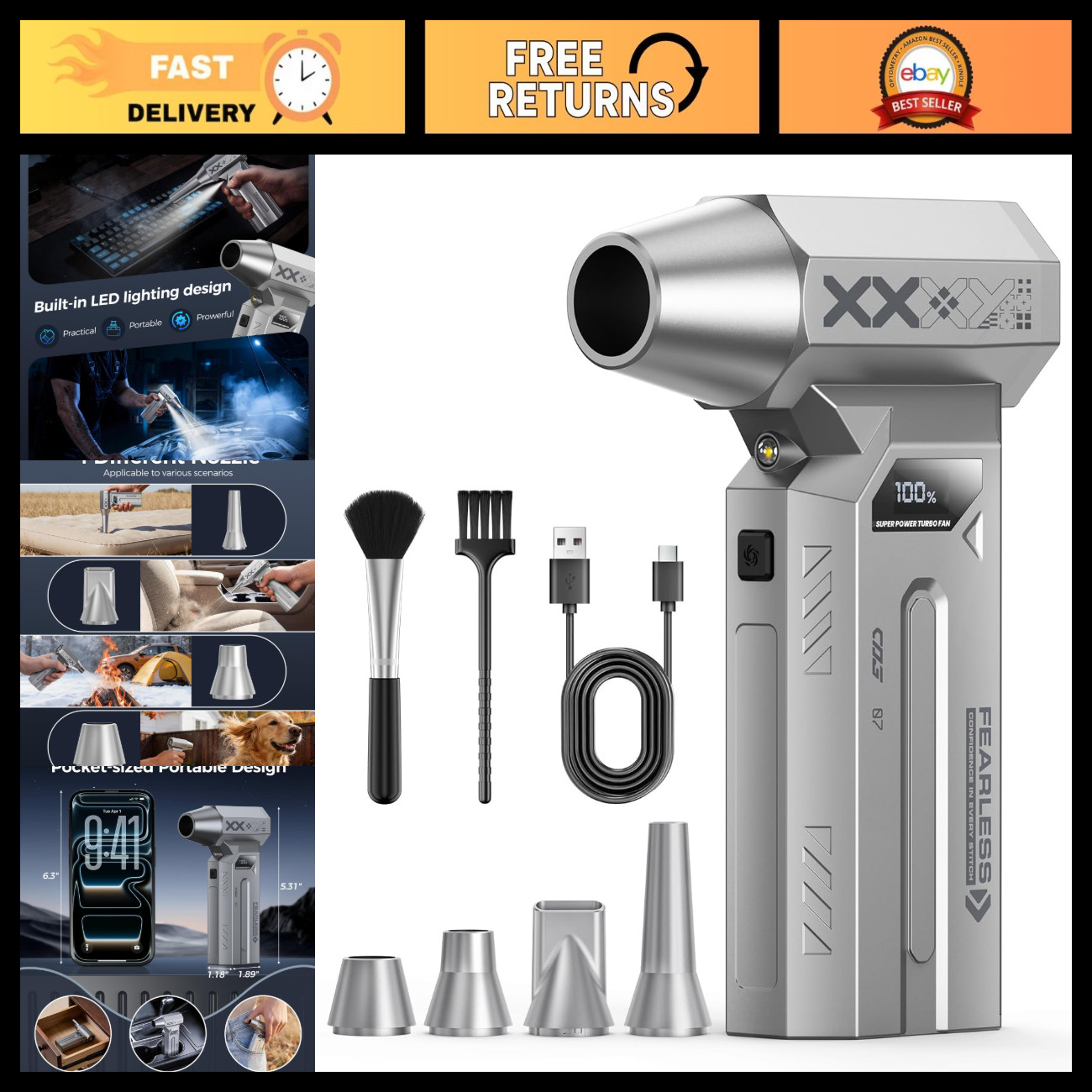 Super Powerful Compressed Air Duster 280,000 RPM - Adjustable 4-Gear Cleaning Ki