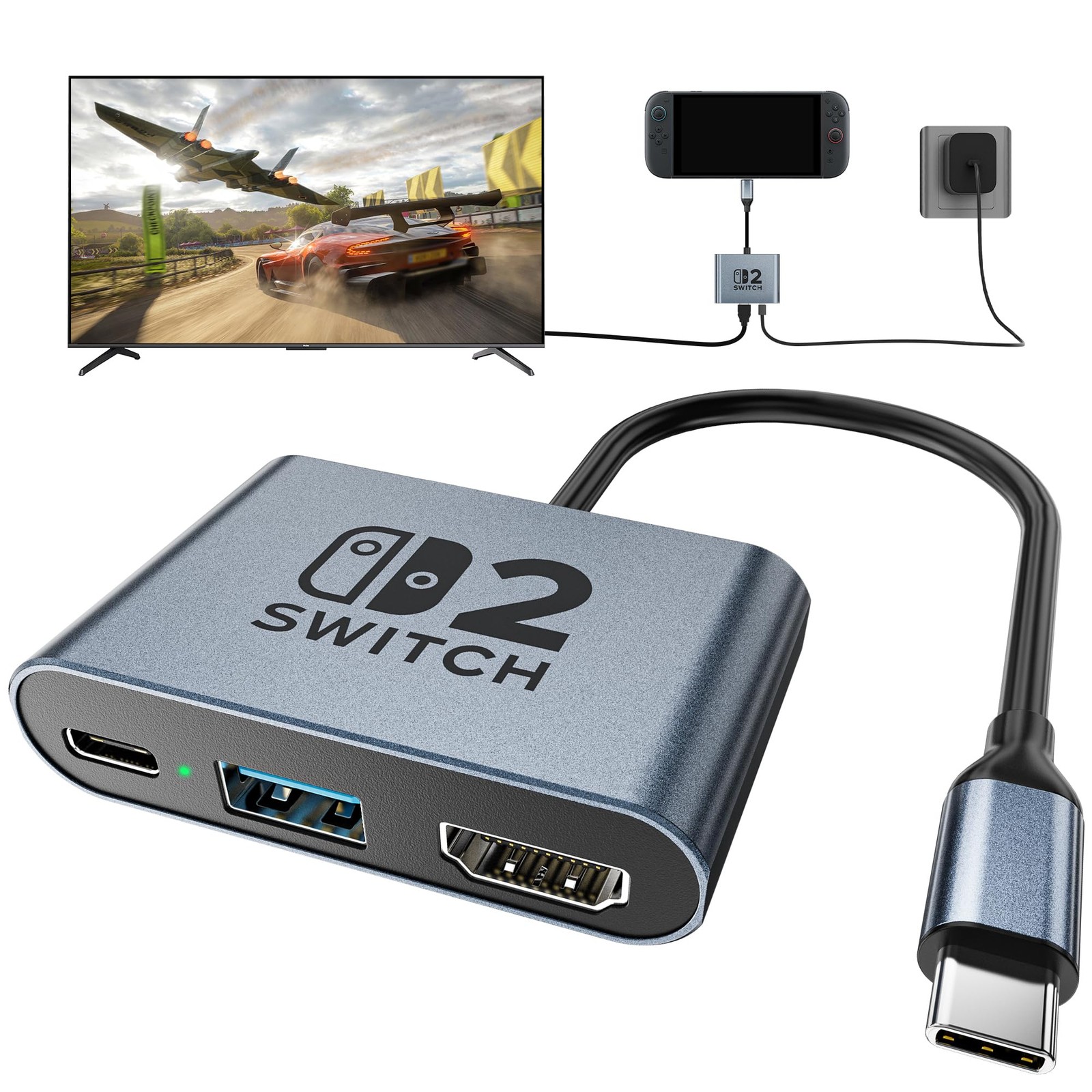 Switch 2 Dock,Portable USB C Docking Station with Normal Model, Black 