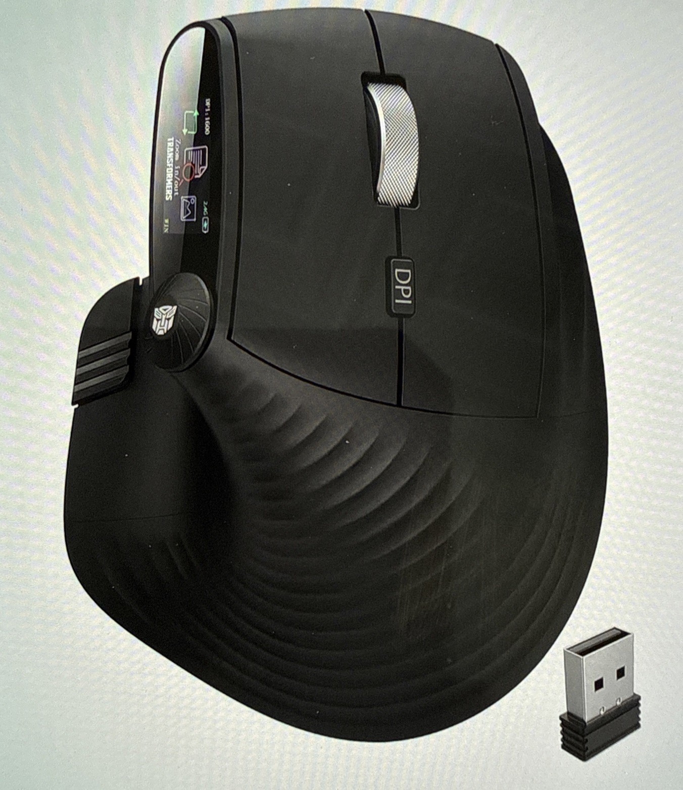 Transformers Vertical Ergonomic Mouse, LED Screen & Knob Control, Rechargeable