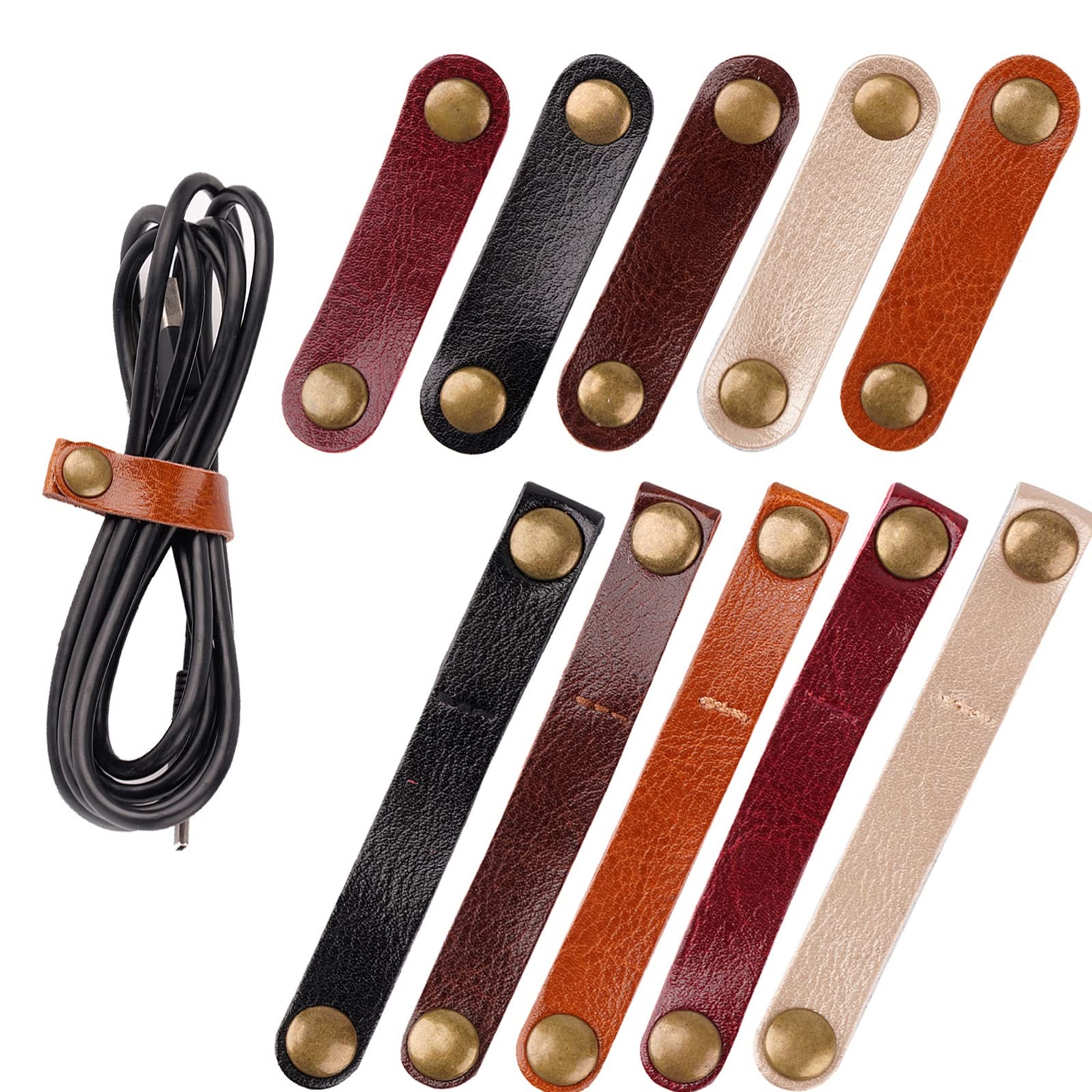 20Pack Leather Cable Straps Cord Organizers Snap On Cable Ties for Travel