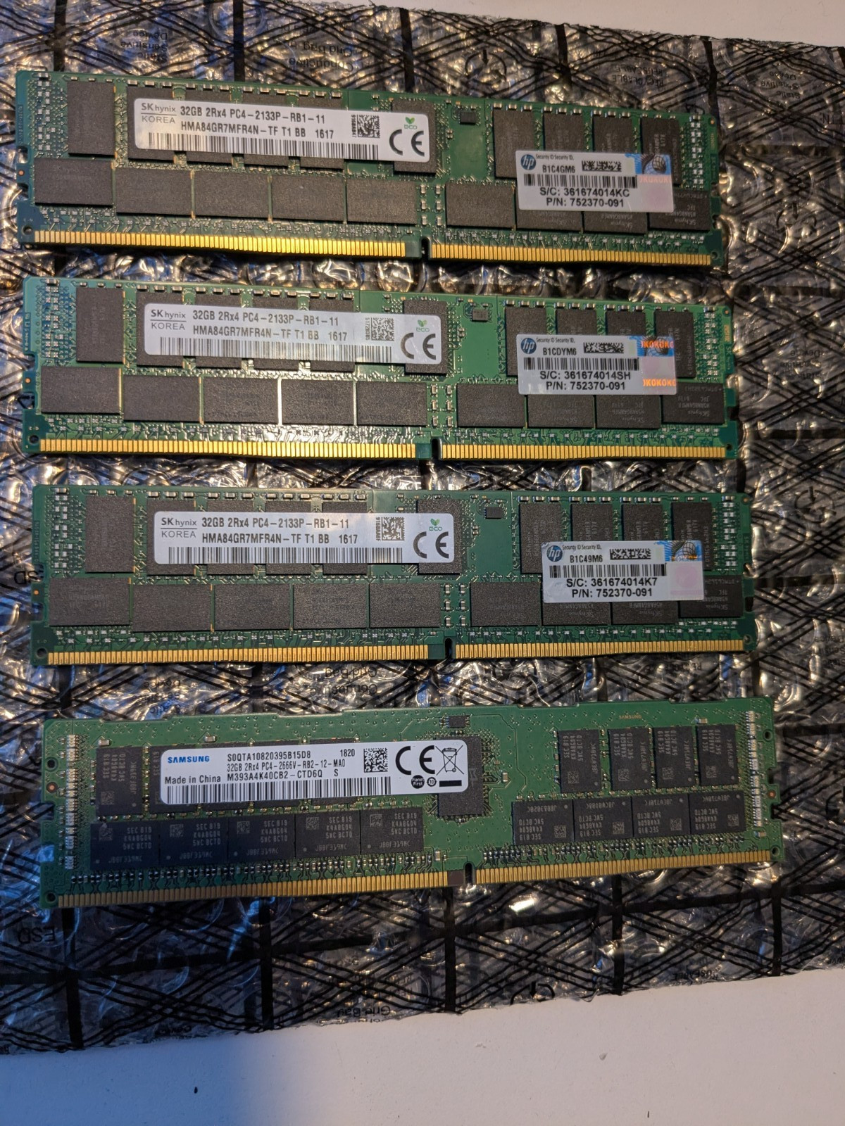 (Lot of 4) PC4 DDR4 32gb RAM for Servers 128GB Tested 